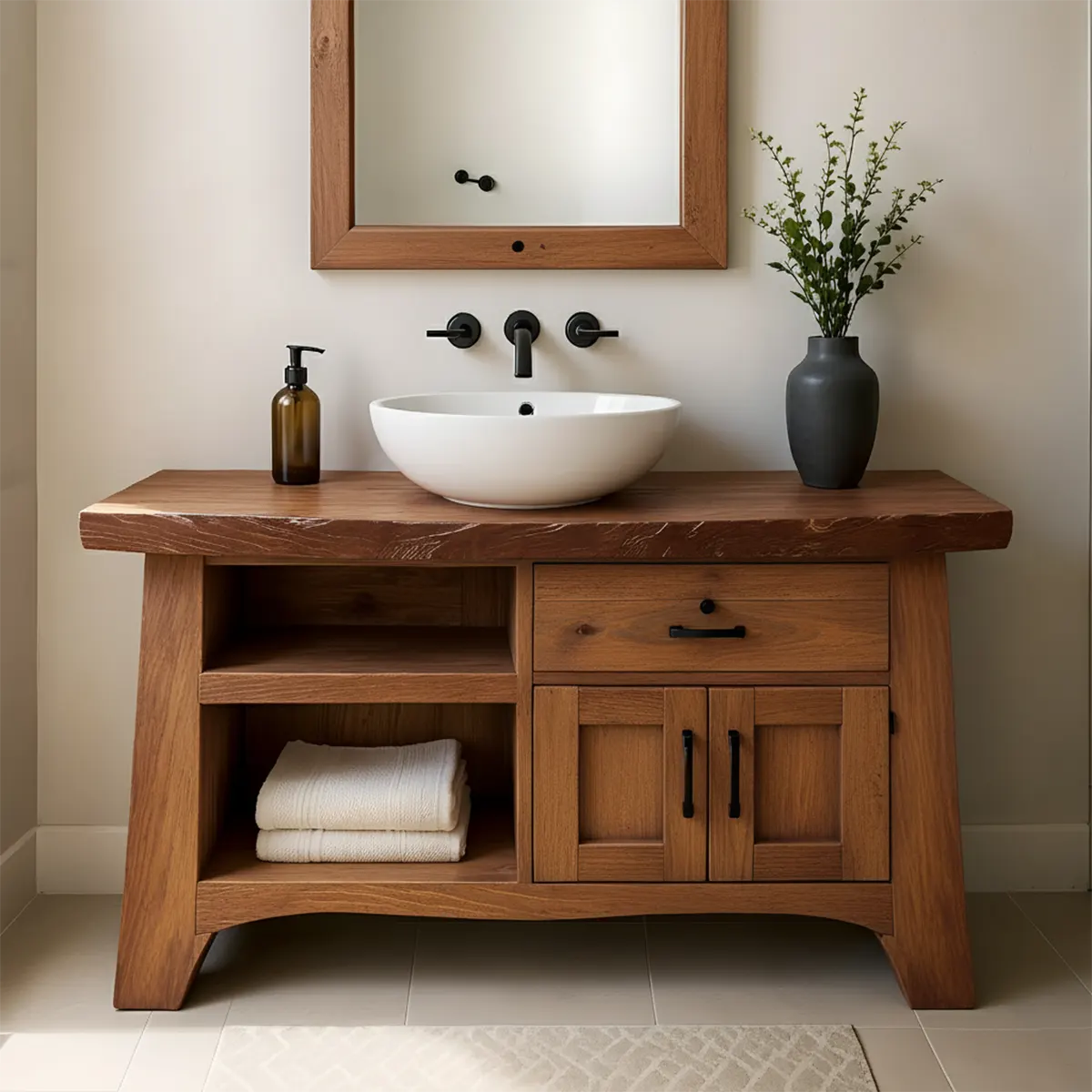 NoirOak Vanity – Rustic Solid Wood Bathroom Cabinet - Rustira