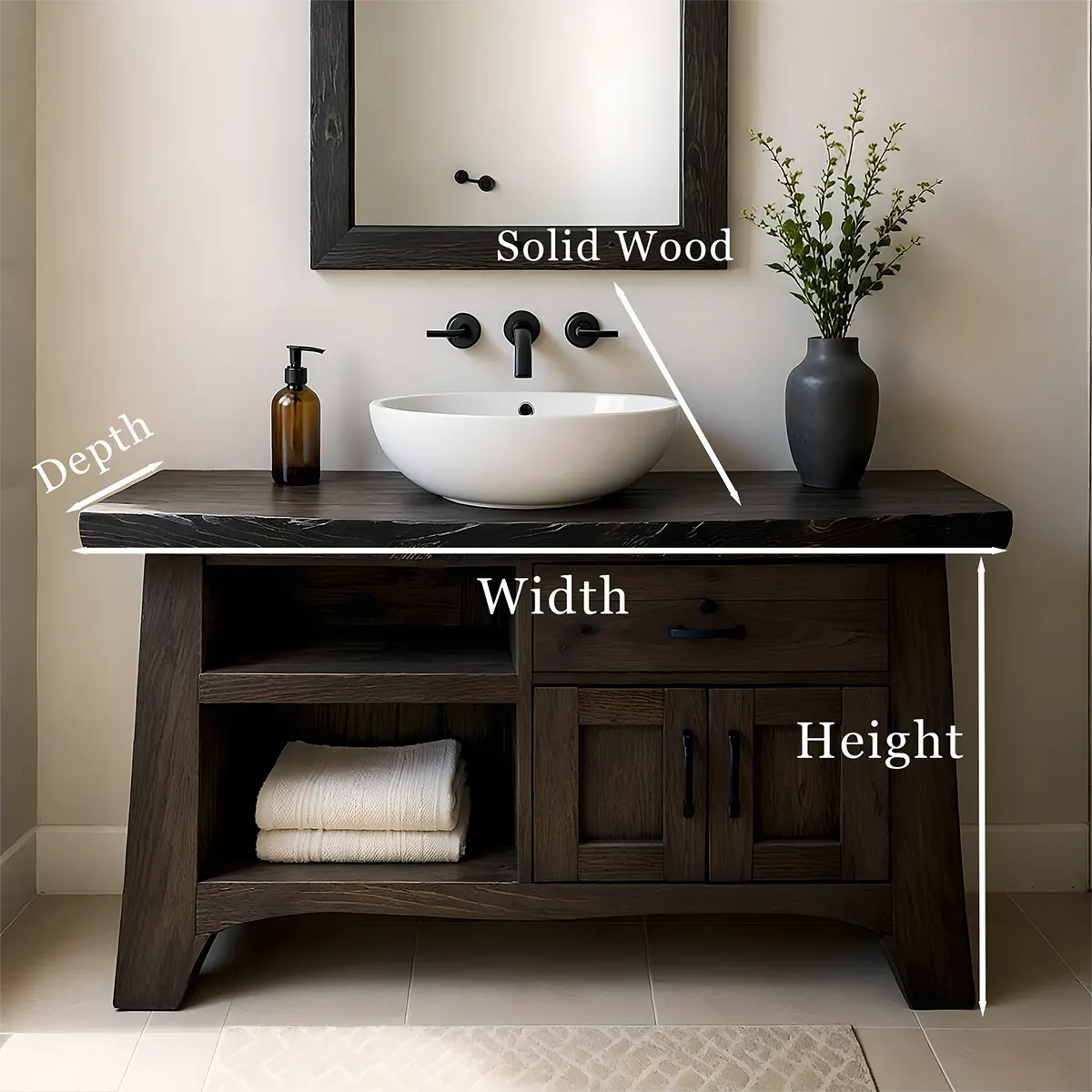 NoirOak Vanity – Rustic Solid Wood Bathroom Cabinet - Rustira
