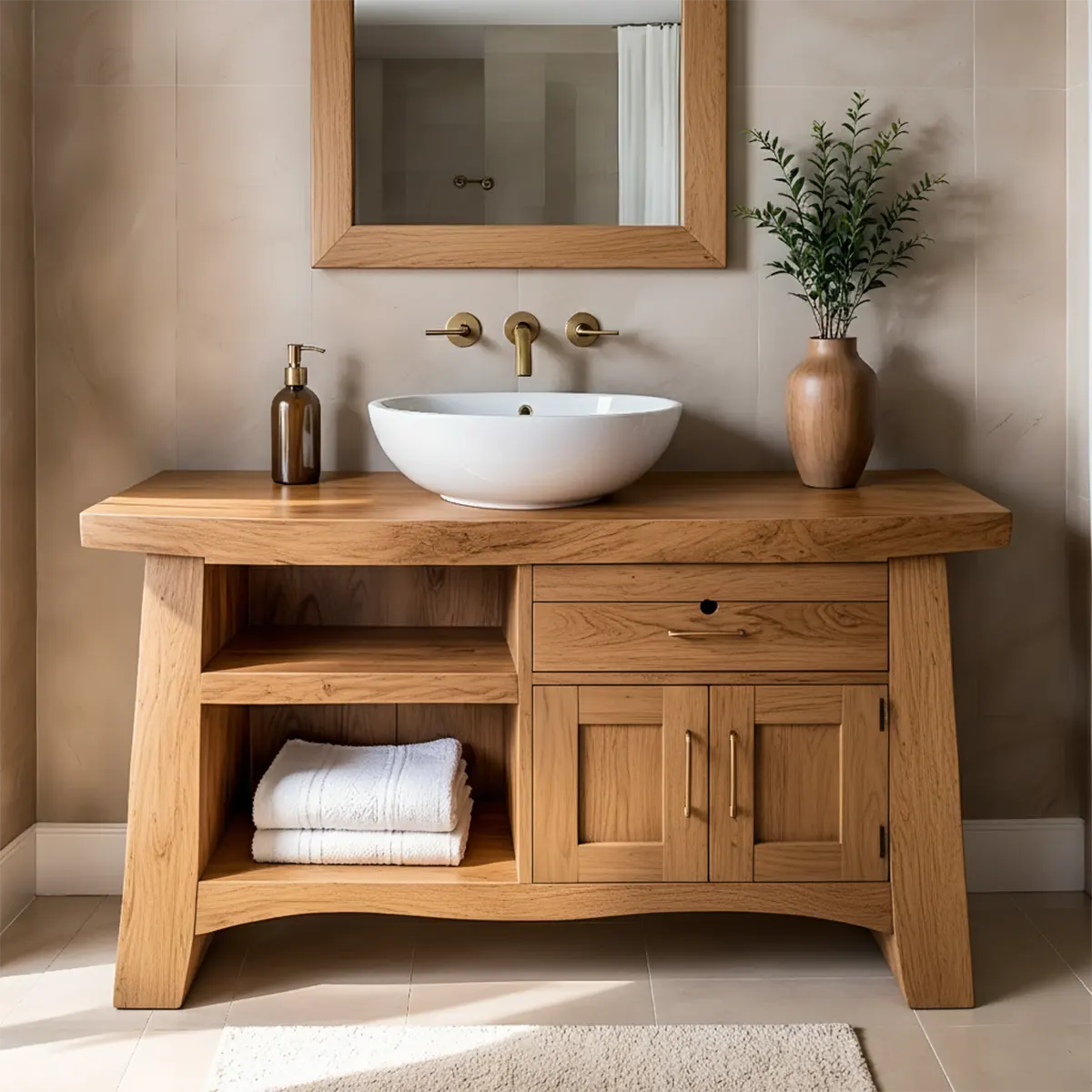 NoirOak Vanity – Rustic Solid Wood Bathroom Cabinet - Rustira