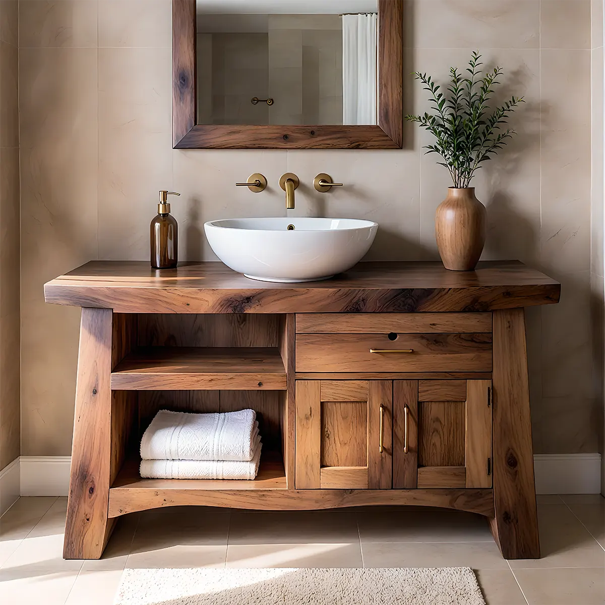 NoirOak Vanity – Rustic Solid Wood Bathroom Cabinet - Rustira
