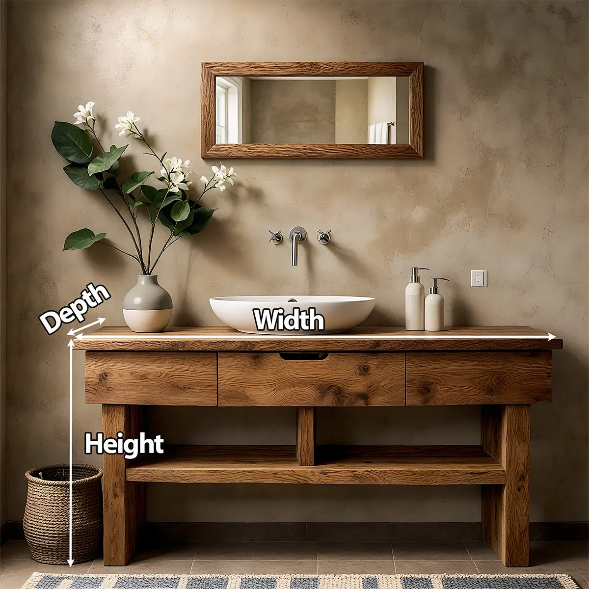 Oak Haven Bathroom Vanity – Solid Wood with Drawers - Rustira