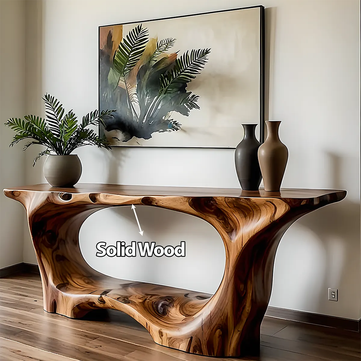 Open Frame Walnut Console Table – Natural Sculptural Form - Rustira