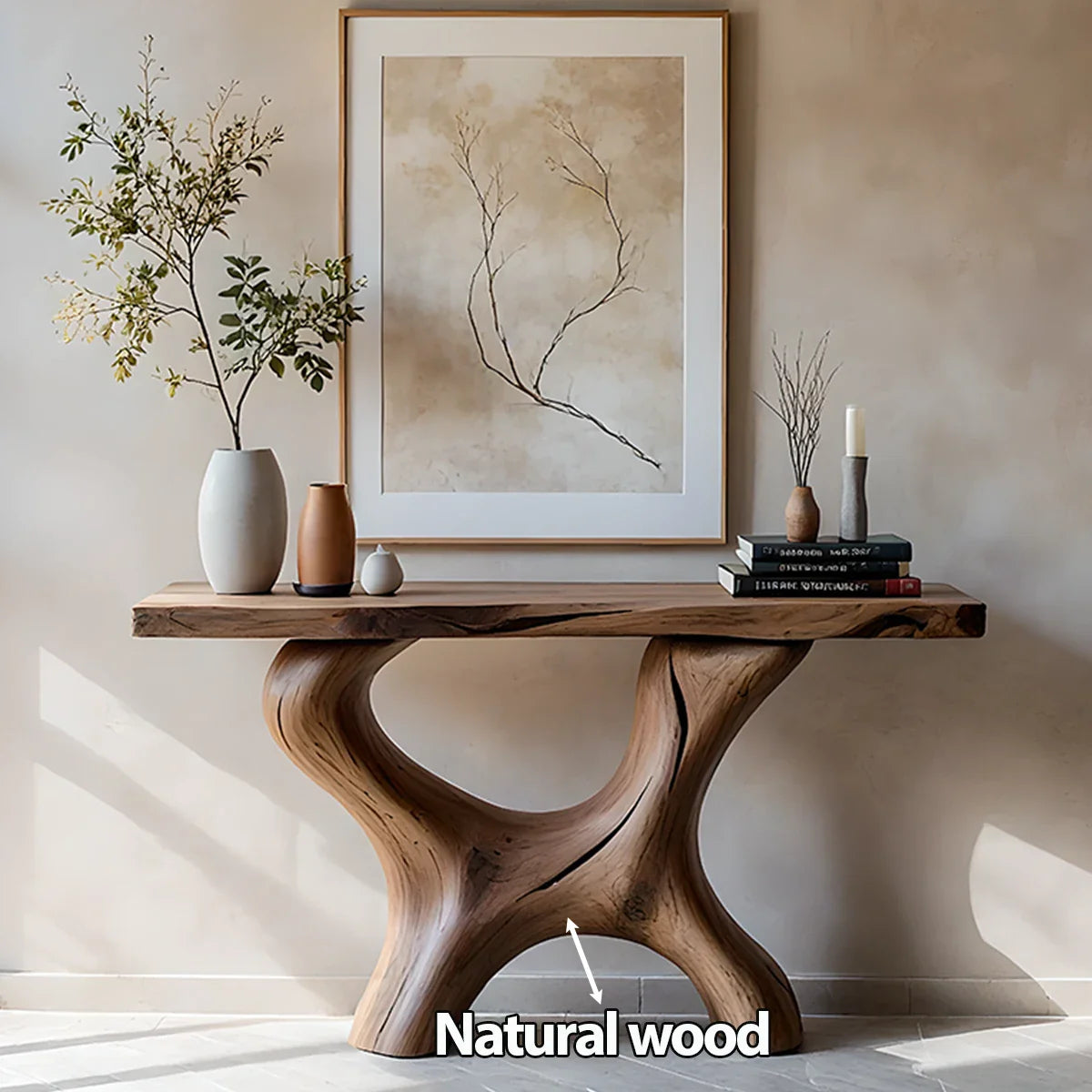 Organic Curved Solid Wood Console Table – Sculptural Minimalist Table - Rustira
