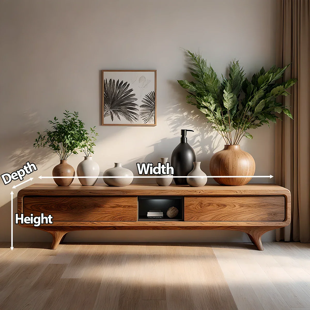 Organic Curved Solid Wood TV Stand – Mid-Century Modern Media Console - Rustira