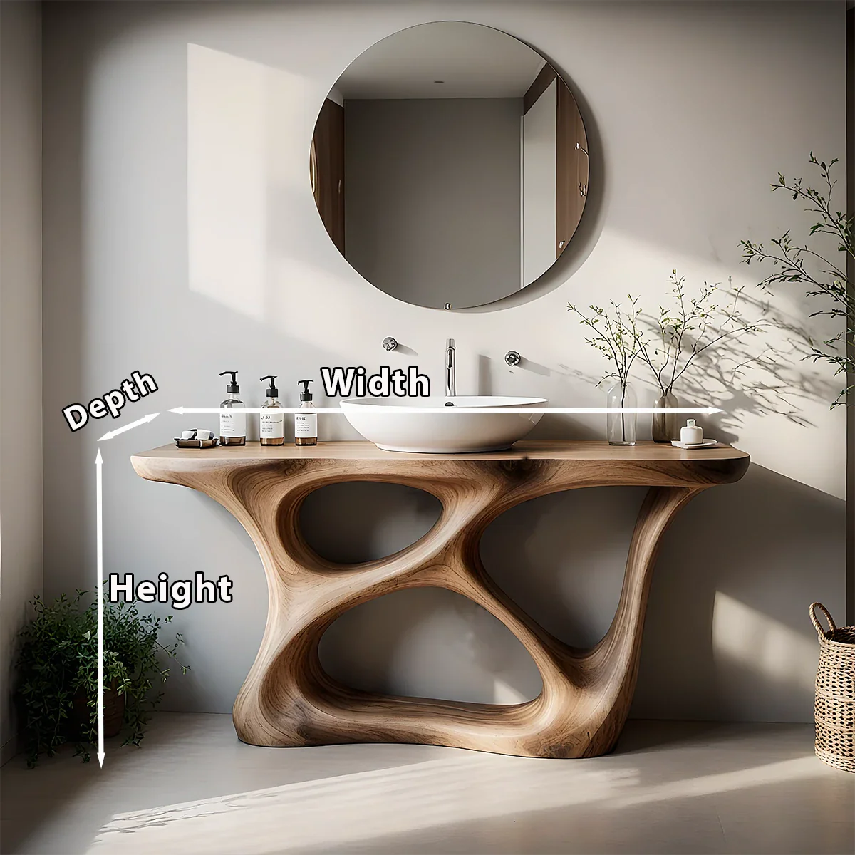 Organic Flow Solid Wood Vanity with Sculptural Form - Rustira