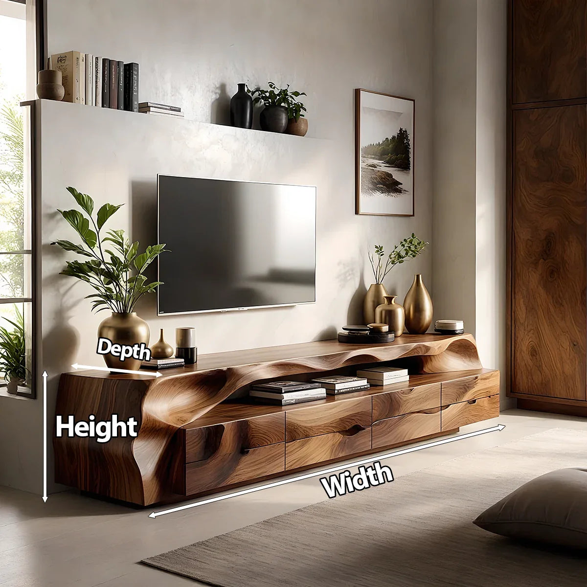 Organic Solid Wood Wave TV Stand - Sculpted Luxury Media Console - Rustira