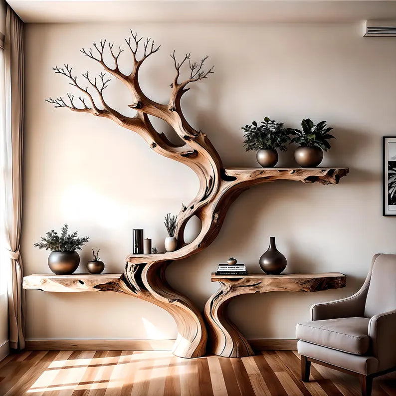 Handmade Wooden Bookshelf – Natural Wood Floating Shelf for Baby Room Decoration.