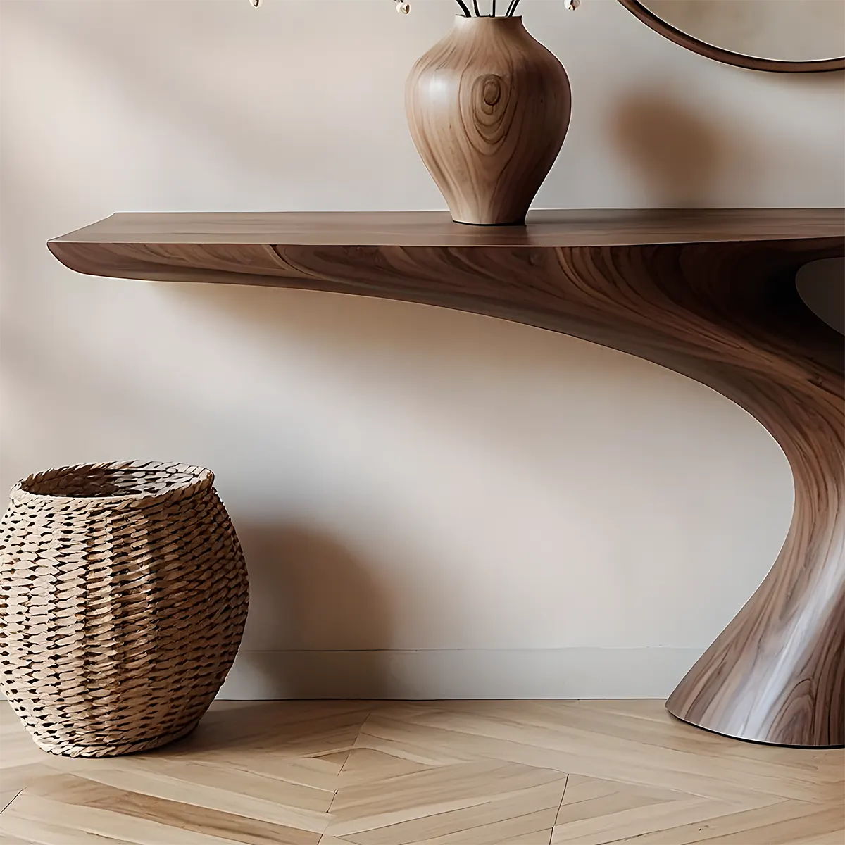 Organic Walnut Console Table – Minimal Sculptural Form - Rustira