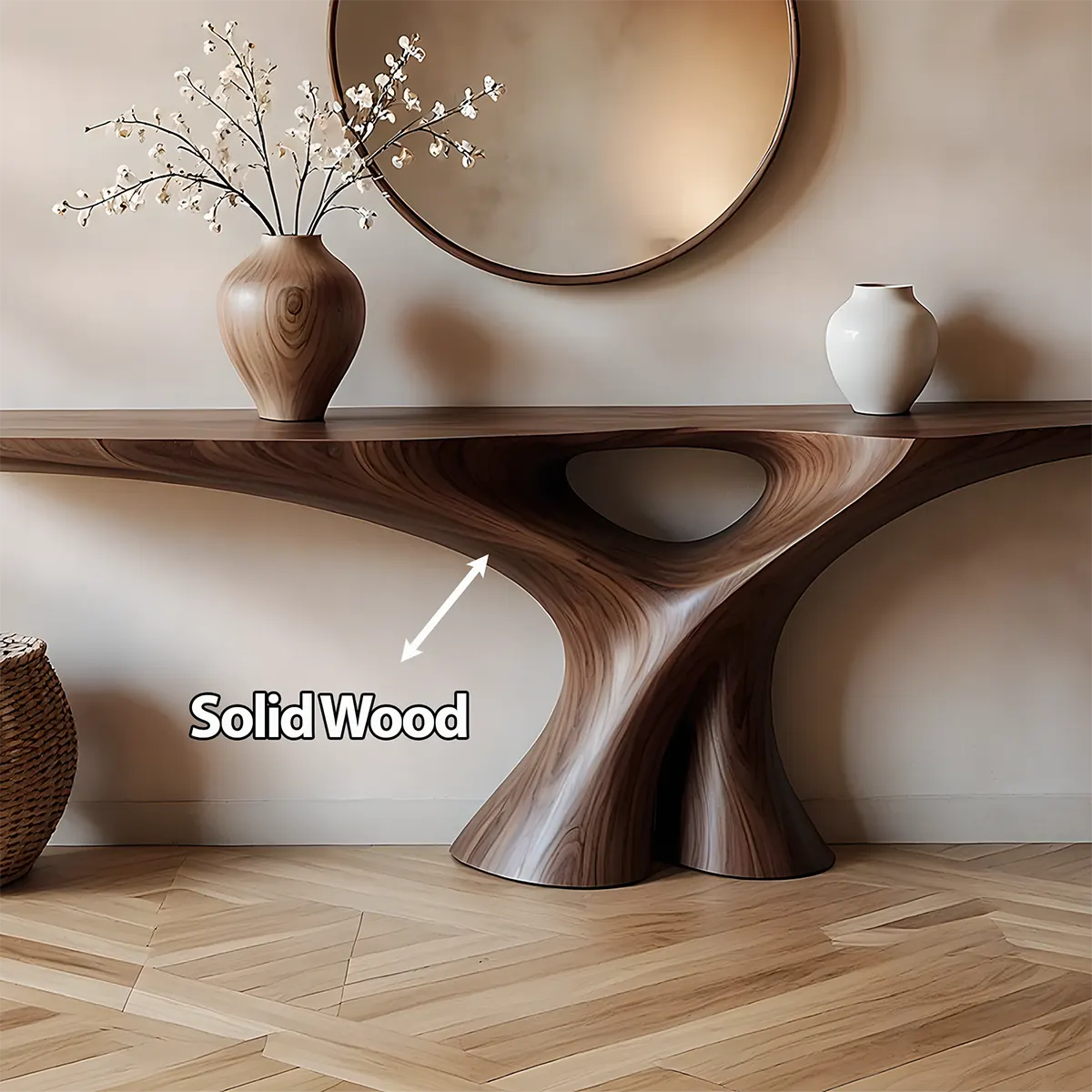 Organic Walnut Console Table – Minimal Sculptural Form - Rustira