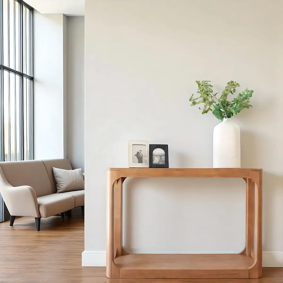 Pecan Natural Wood Console Table – Luxurious Minimalist Design