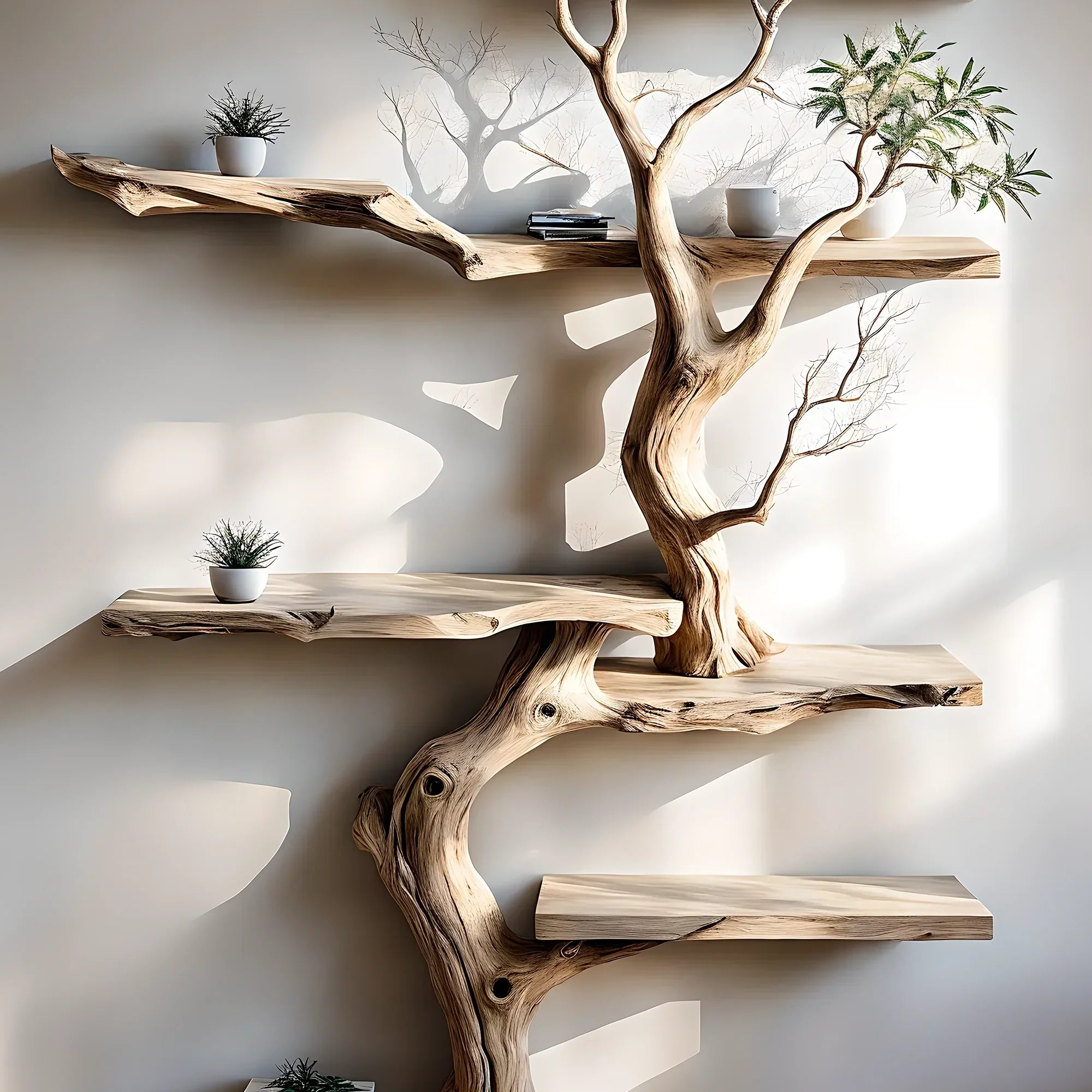 Perennial wooden BOOKSHELVES, tree-shaped bookshelves, floating shelves, decorative shelves