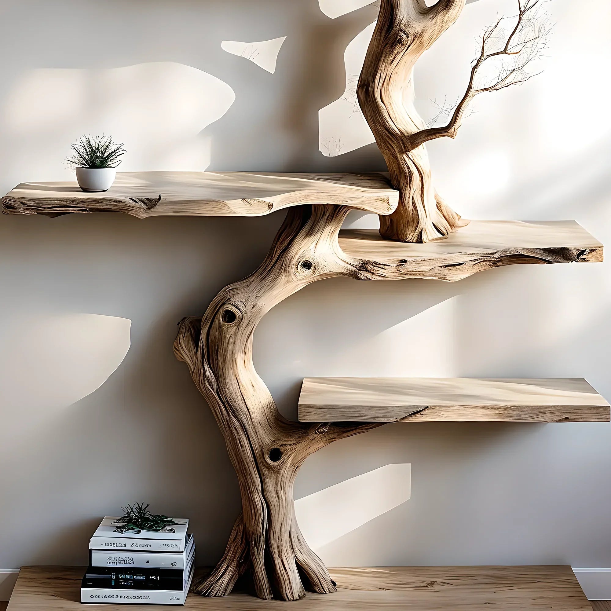 Perennial wooden BOOKSHELVES, tree-shaped bookshelves, floating shelves, decorative shelves