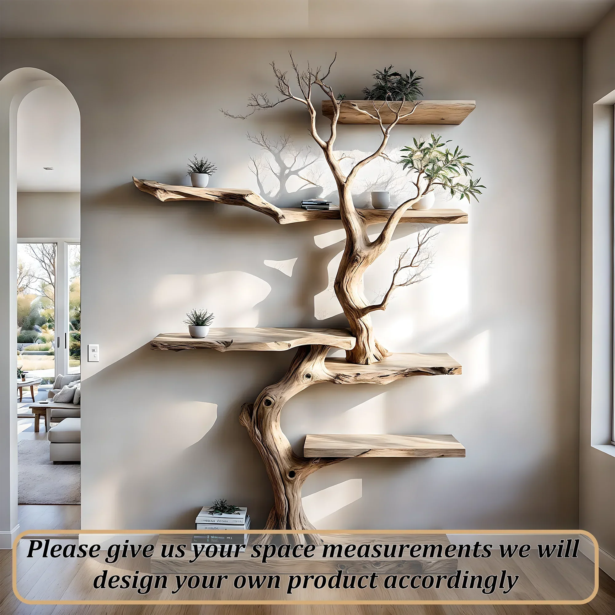 Perennial wooden BOOKSHELVES, tree-shaped bookshelves, floating shelves, decorative shelves