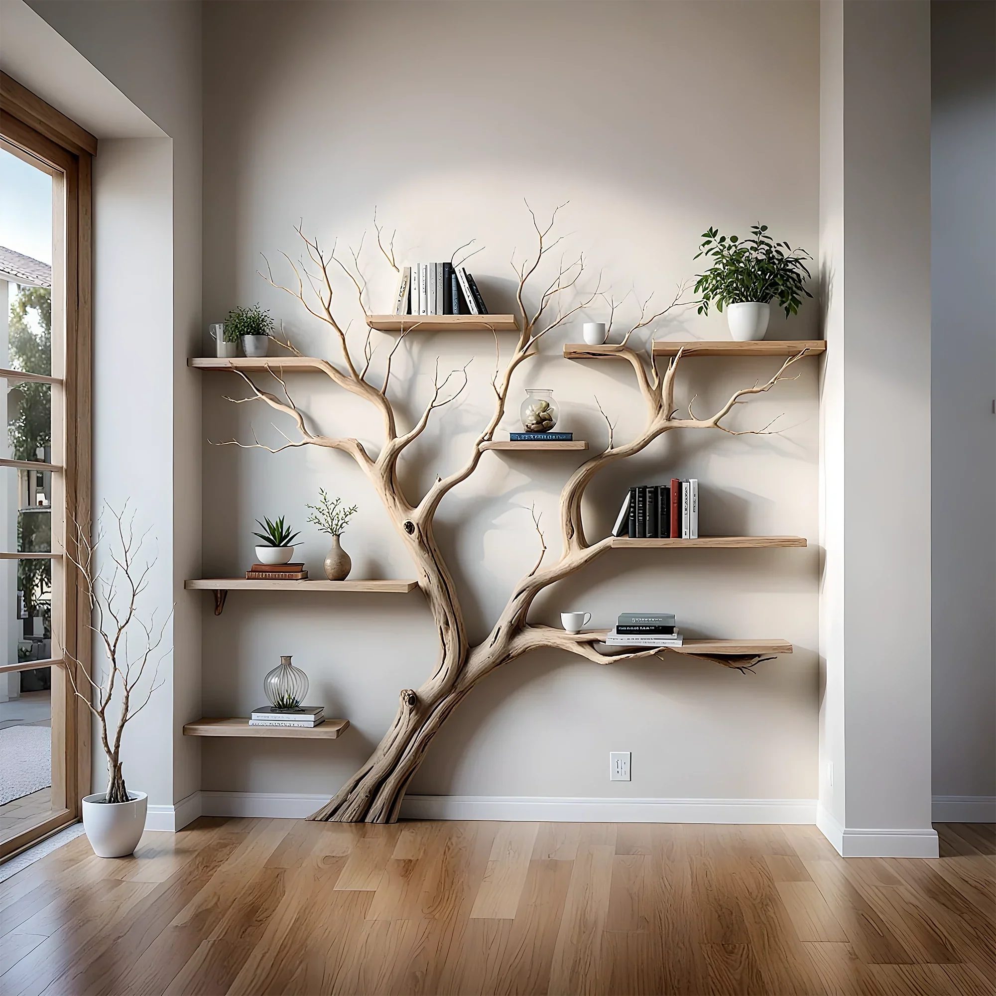 Product display shelves, balcony decoration shelves, tree branch shaped bookshelf