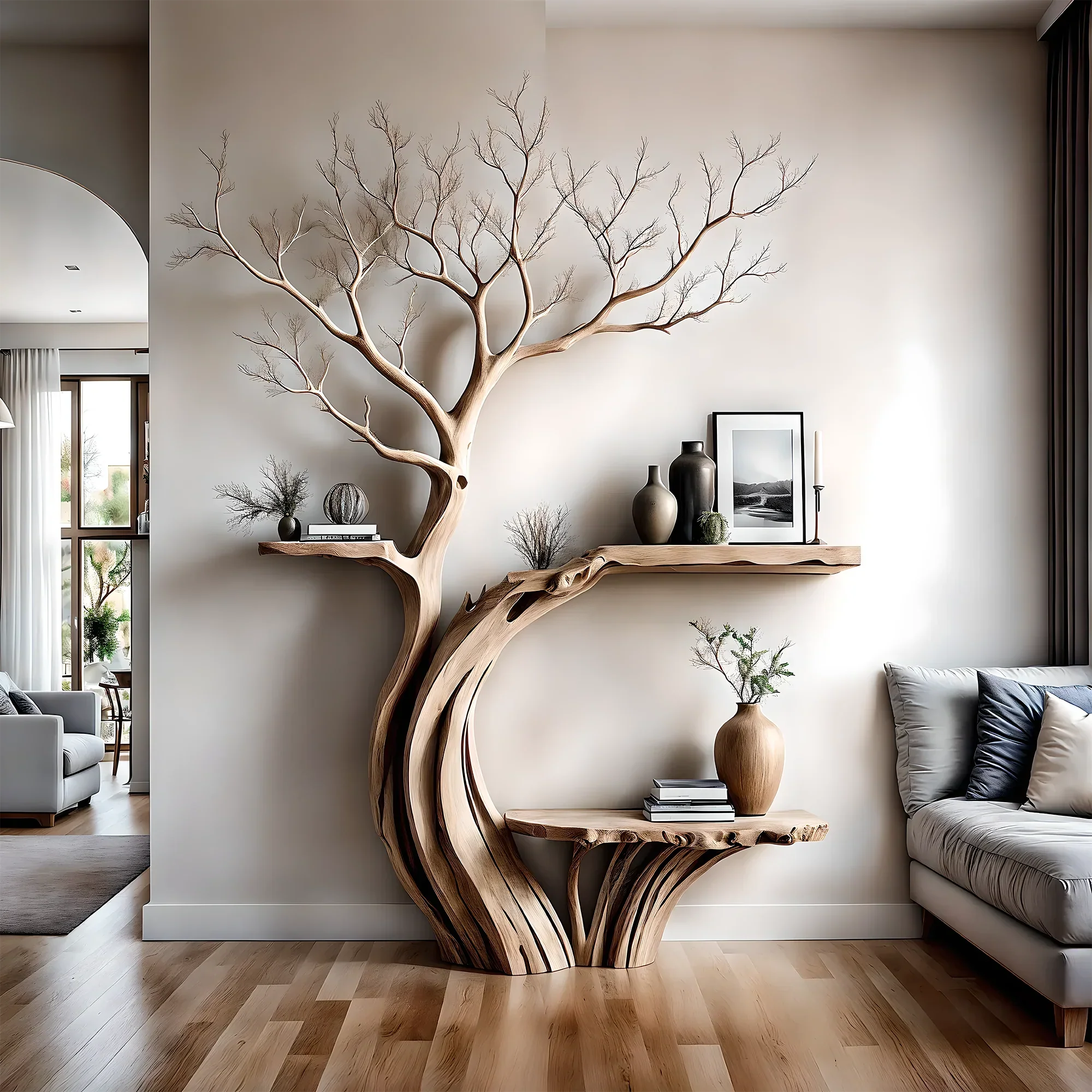 Reading table, living room decoration table, tree-shaped tea table