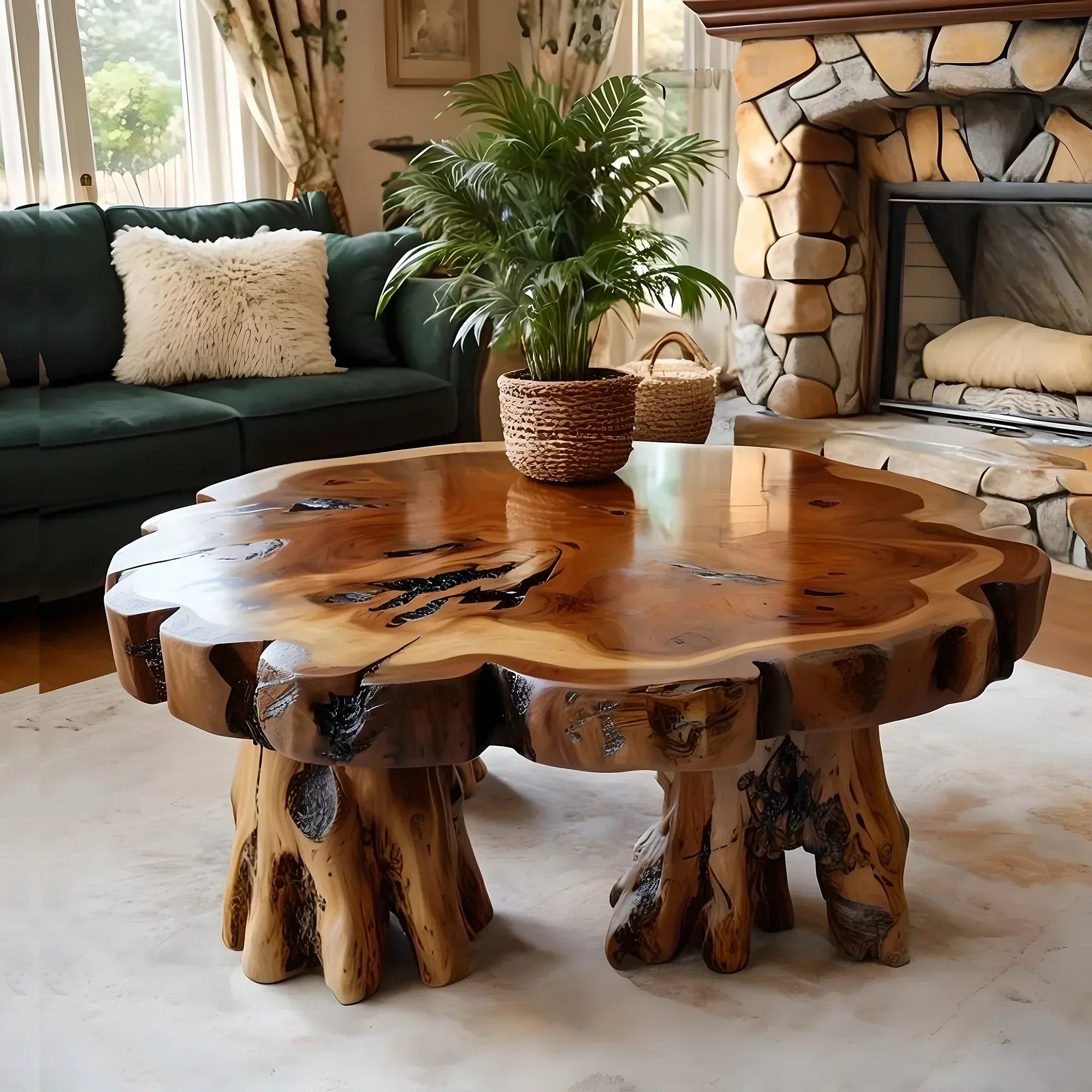 round coffee table, modern coffee table, driftwood table