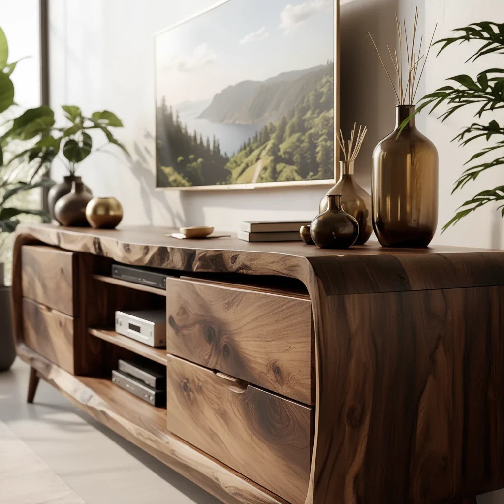 Rounded Edge Solid Wood TV Stand - Organic Modern Media Console - Rustira