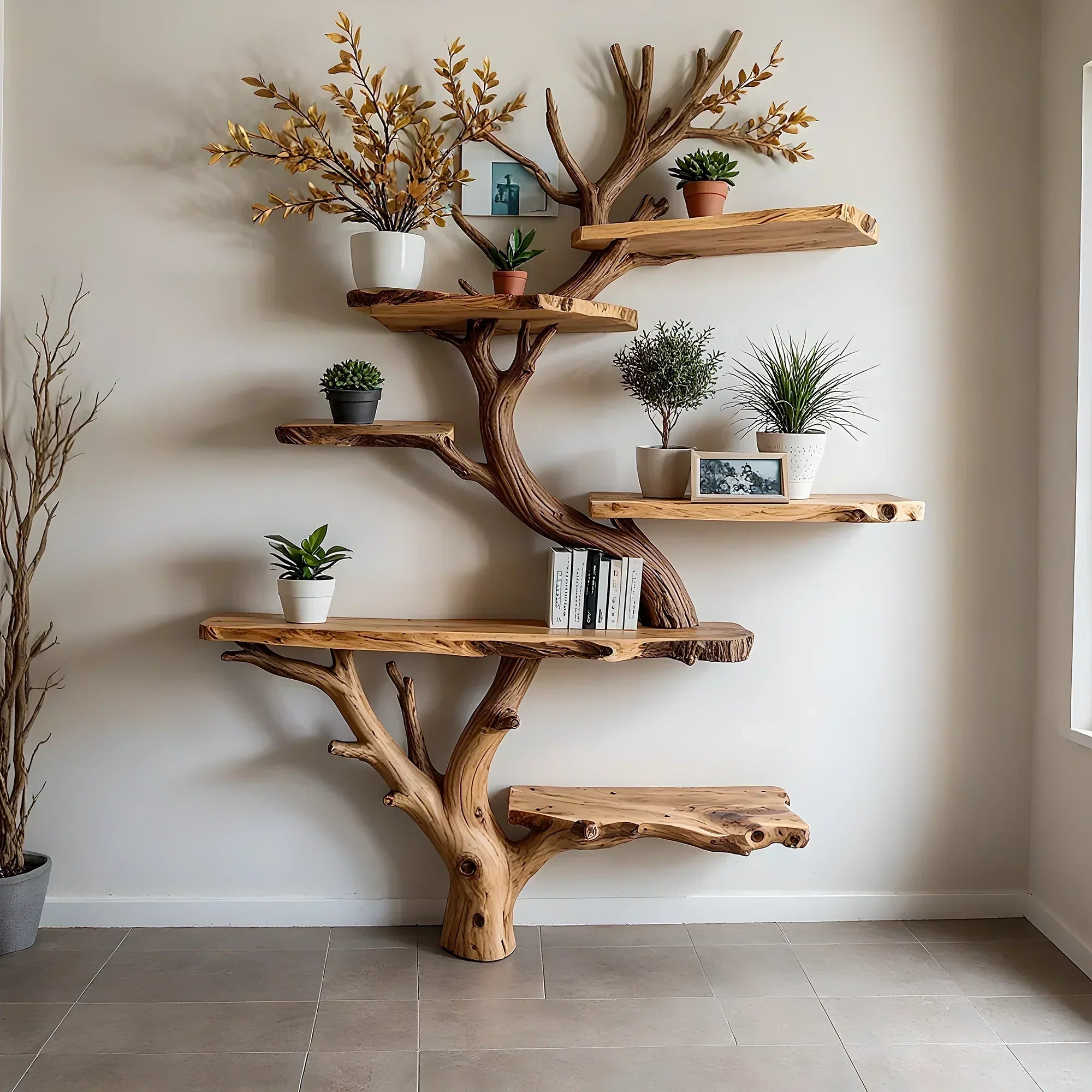 Solid Wood Tree Branch Shelf – Eco-Friendly & Artistic