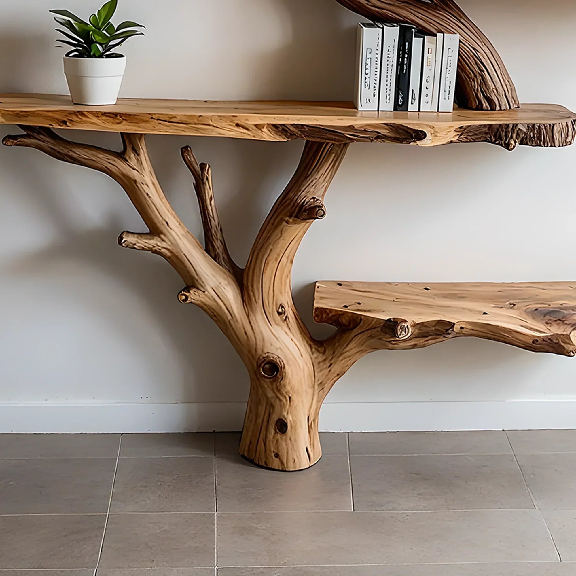 Solid Wood Tree Branch Shelf – Eco-Friendly & Artistic