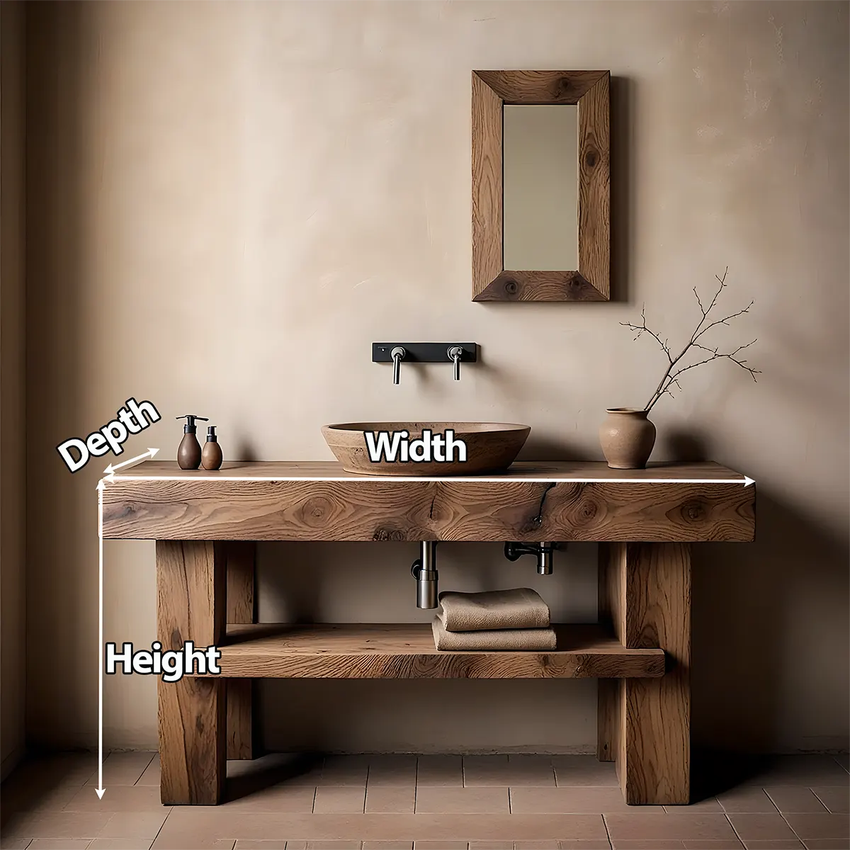 Rustic Essence Solid Oak Vanity – Handcrafted Wood Design - Rustira