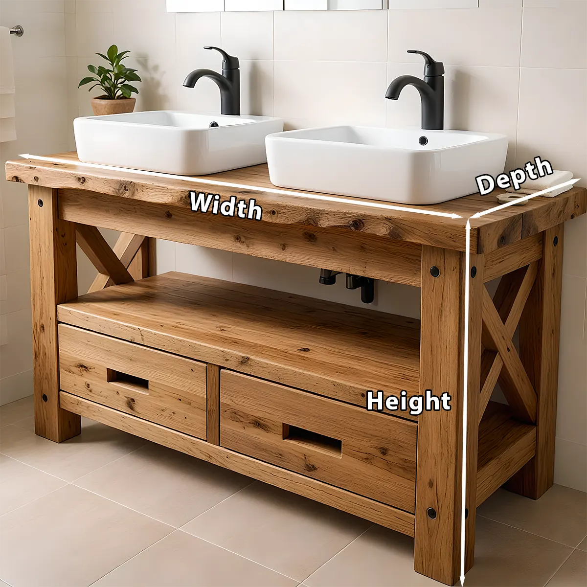 Rustic Farmhouse Solid Wood Double Sink Vanity With Drawers - Rustira