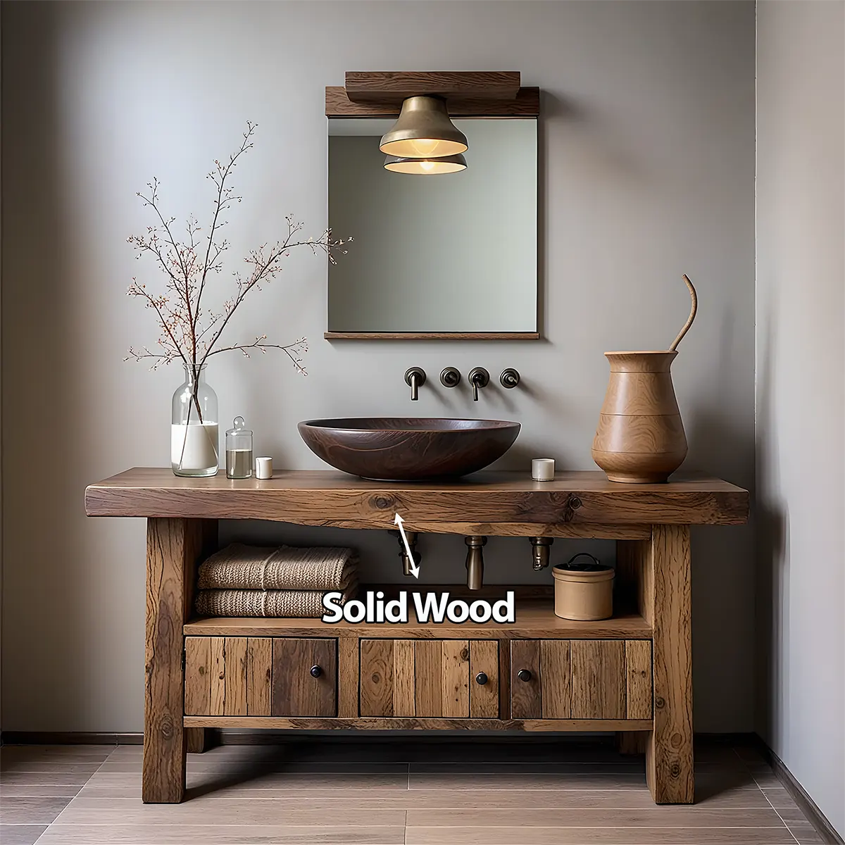 Rustic Heritage Oak Bathroom Vanity – Handcrafted Wood - Rustira