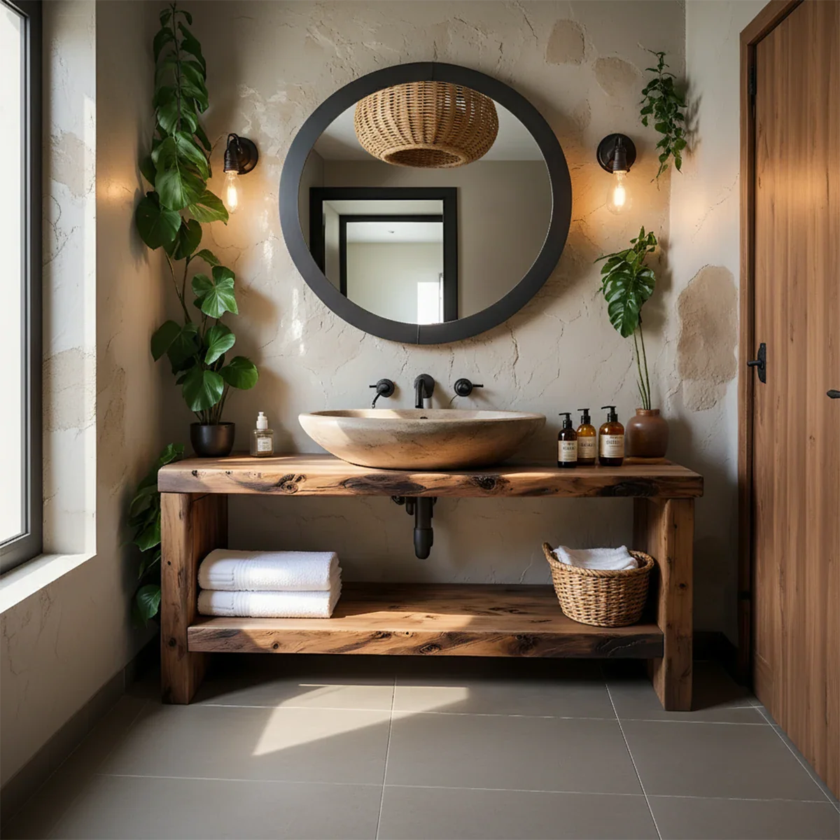 Rustic Live-Edge Natural Solid Wood Bathroom Vanity - Rustira