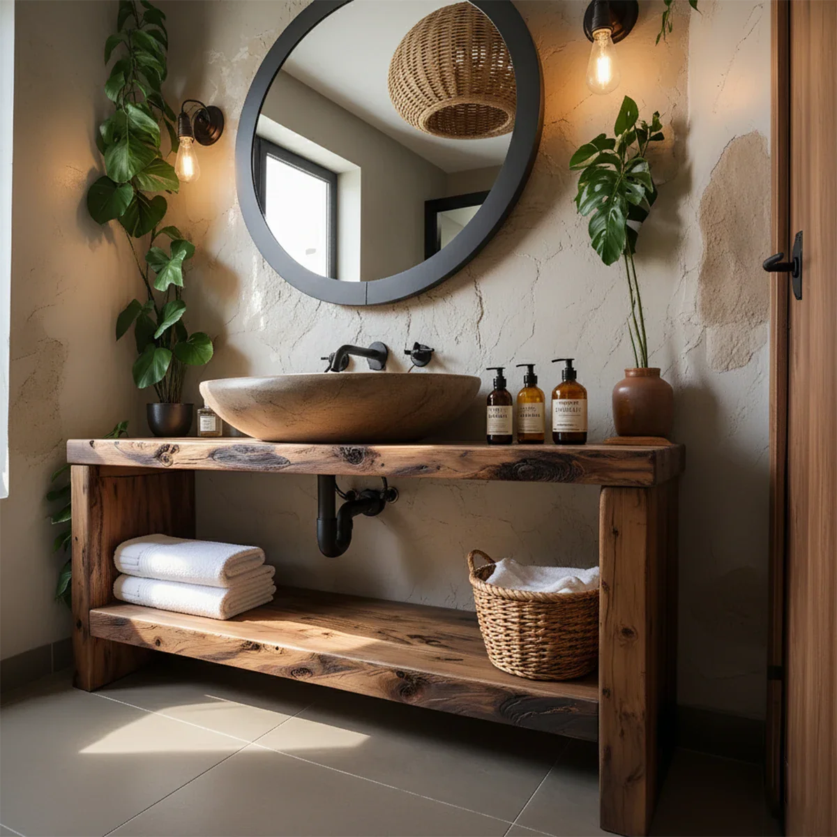 Rustic Live-Edge Natural Solid Wood Bathroom Vanity - Rustira