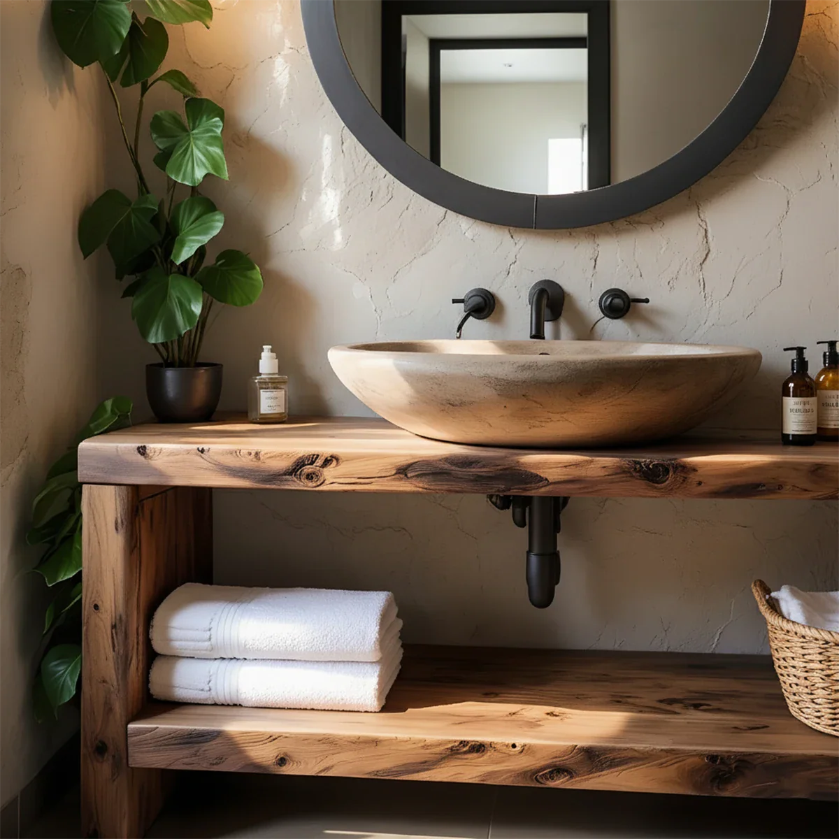 Rustic Live-Edge Natural Solid Wood Bathroom Vanity - Rustira