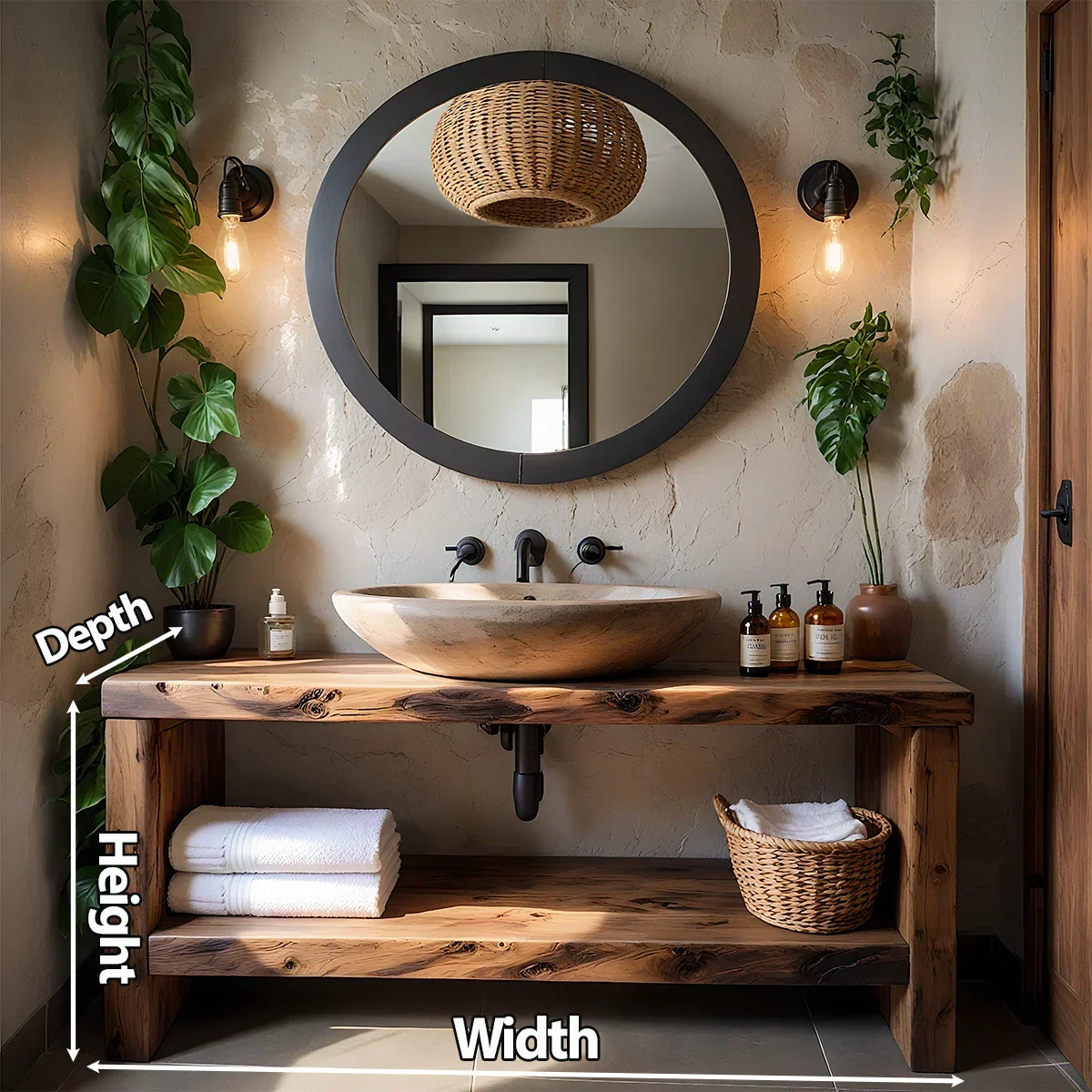 Rustic Live-Edge Natural Solid Wood Bathroom Vanity - Rustira