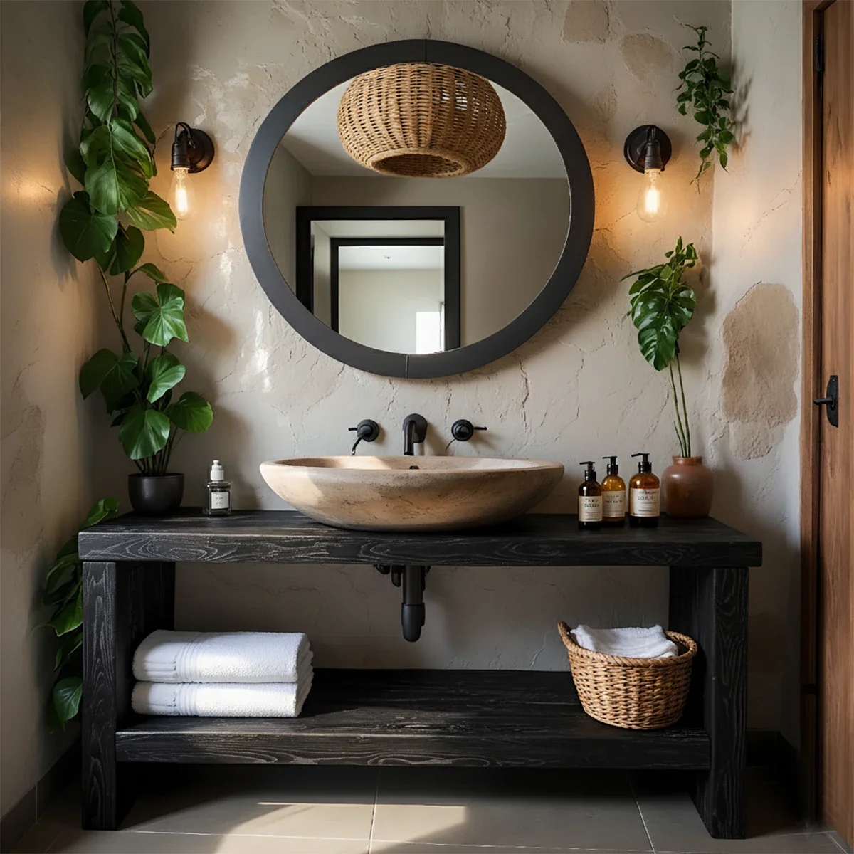 Rustic Live-Edge Natural Solid Wood Bathroom Vanity - Rustira