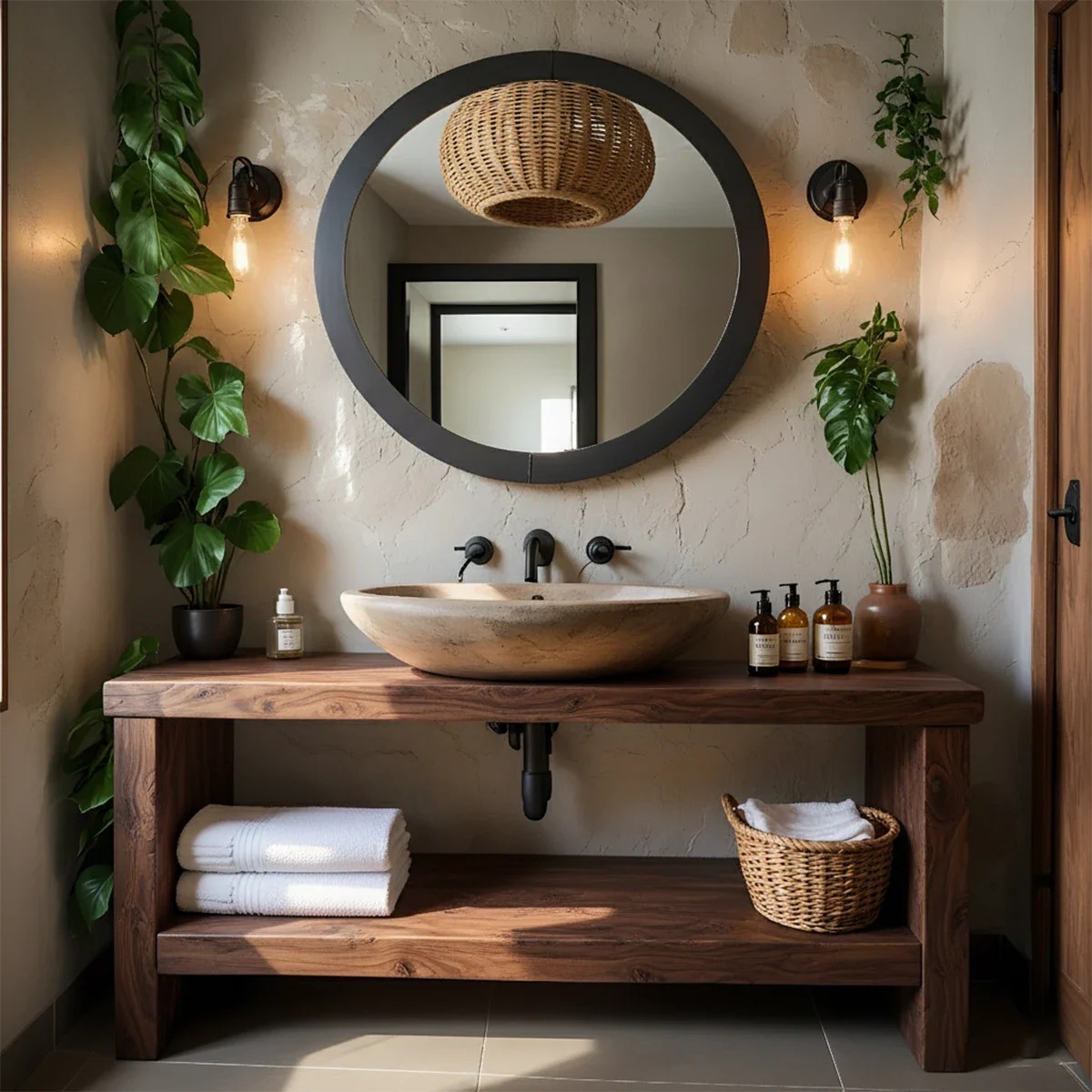 Rustic Live-Edge Natural Solid Wood Bathroom Vanity - Rustira