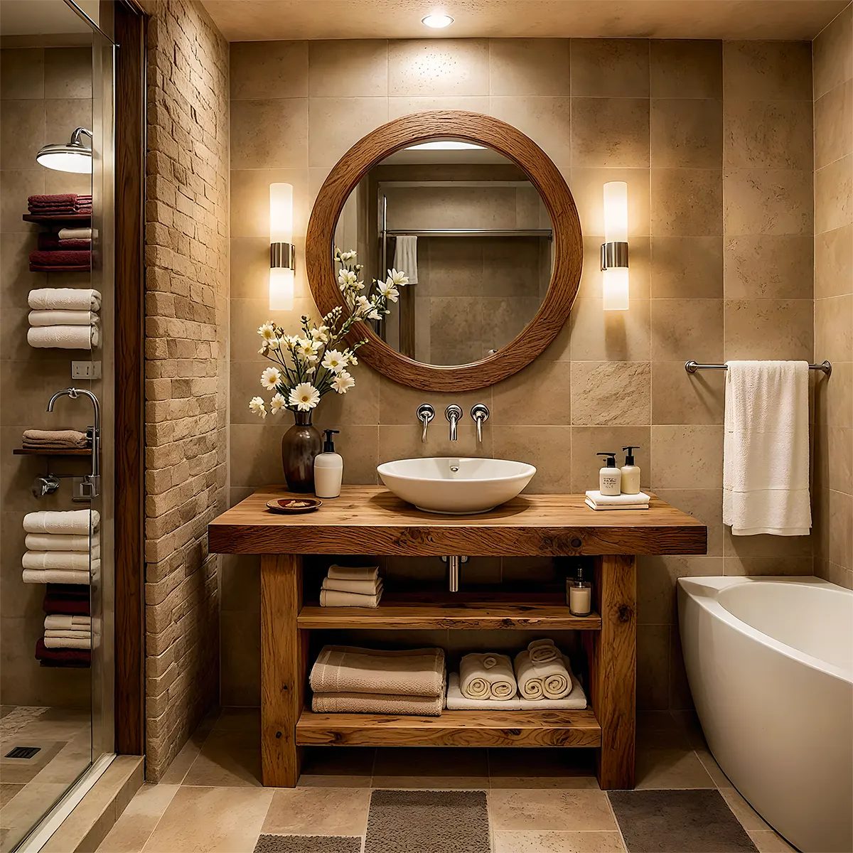 Rustic Oak Bathroom Vanity – Solid Wood Handcrafted Style - Rustira