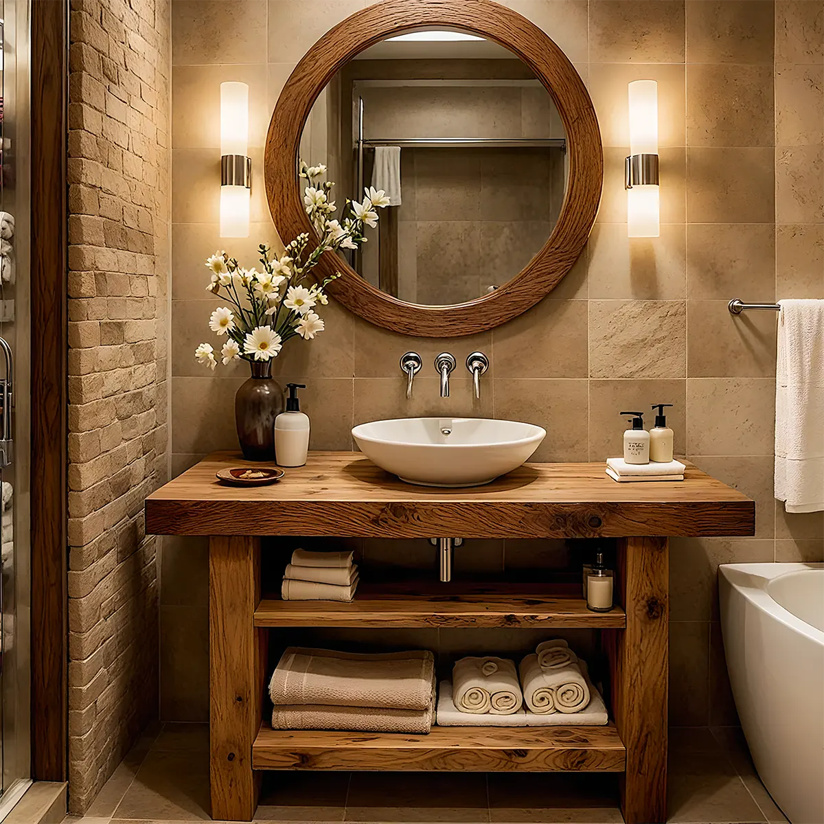 Rustic Oak Bathroom Vanity – Solid Wood Handcrafted Style - Rustira