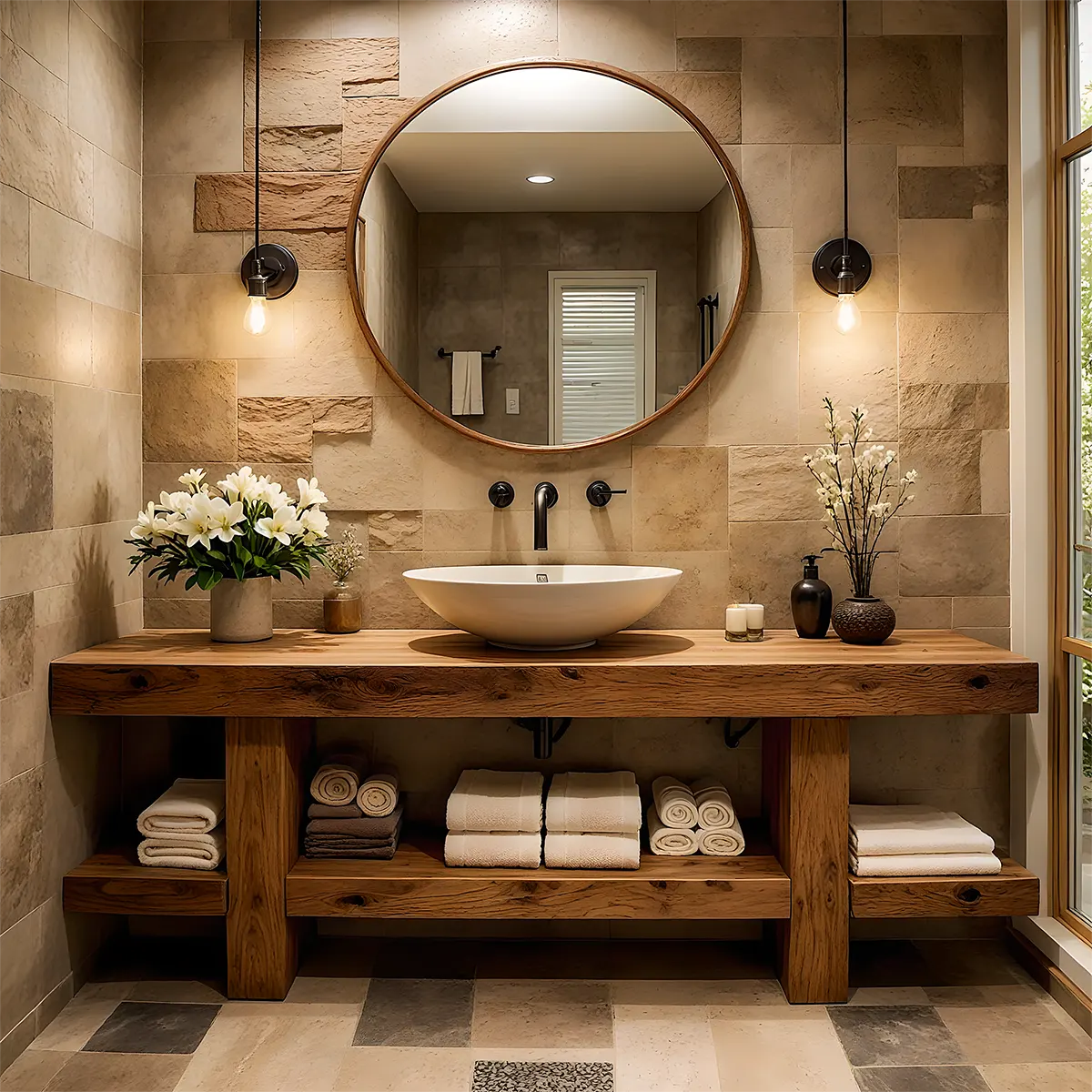 Rustic Oak Bathroom Vanity – Solid Wood Spa Design - Rustira