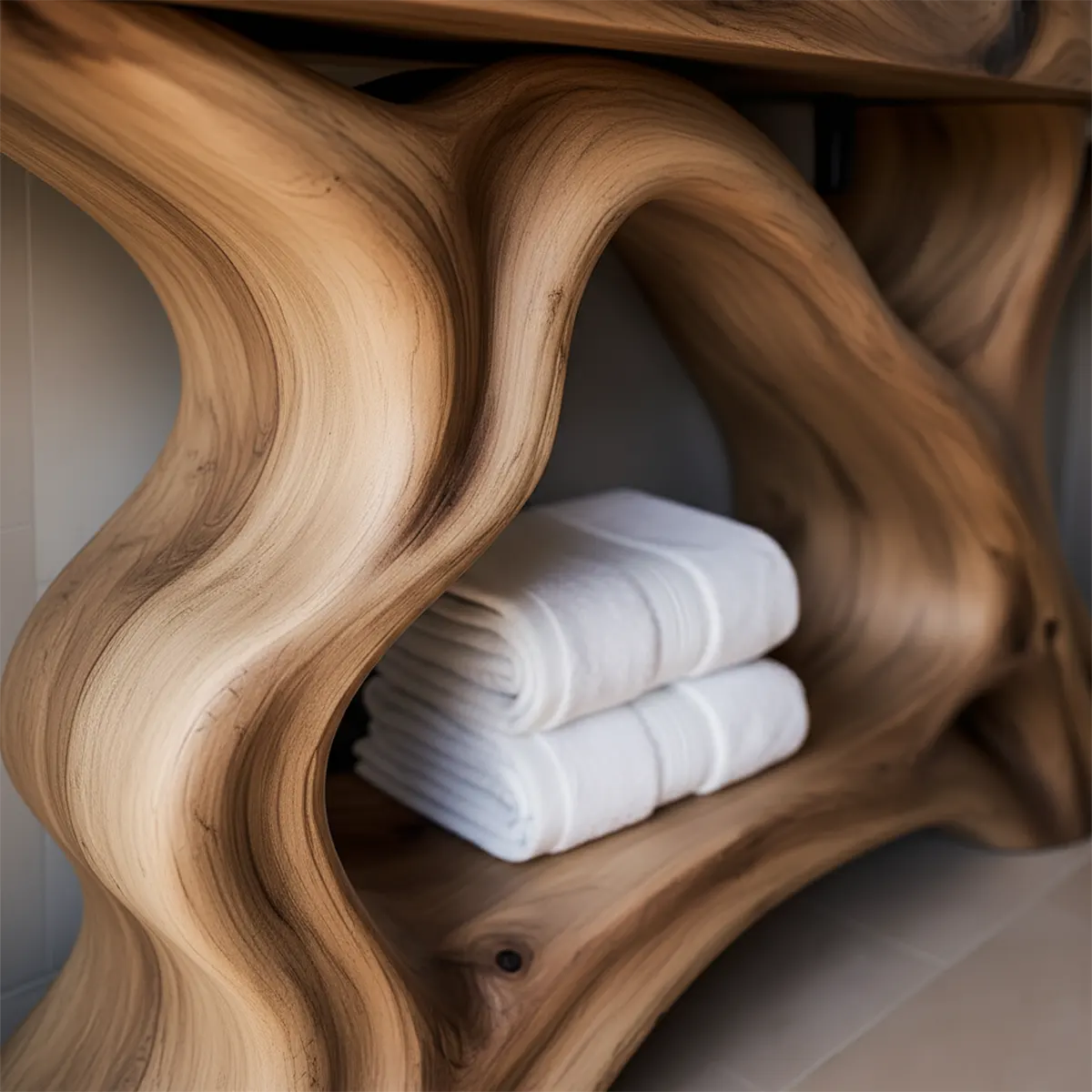 Rustic Sculpted Solid Wood Live Edge Bathroom Vanity - Rustira