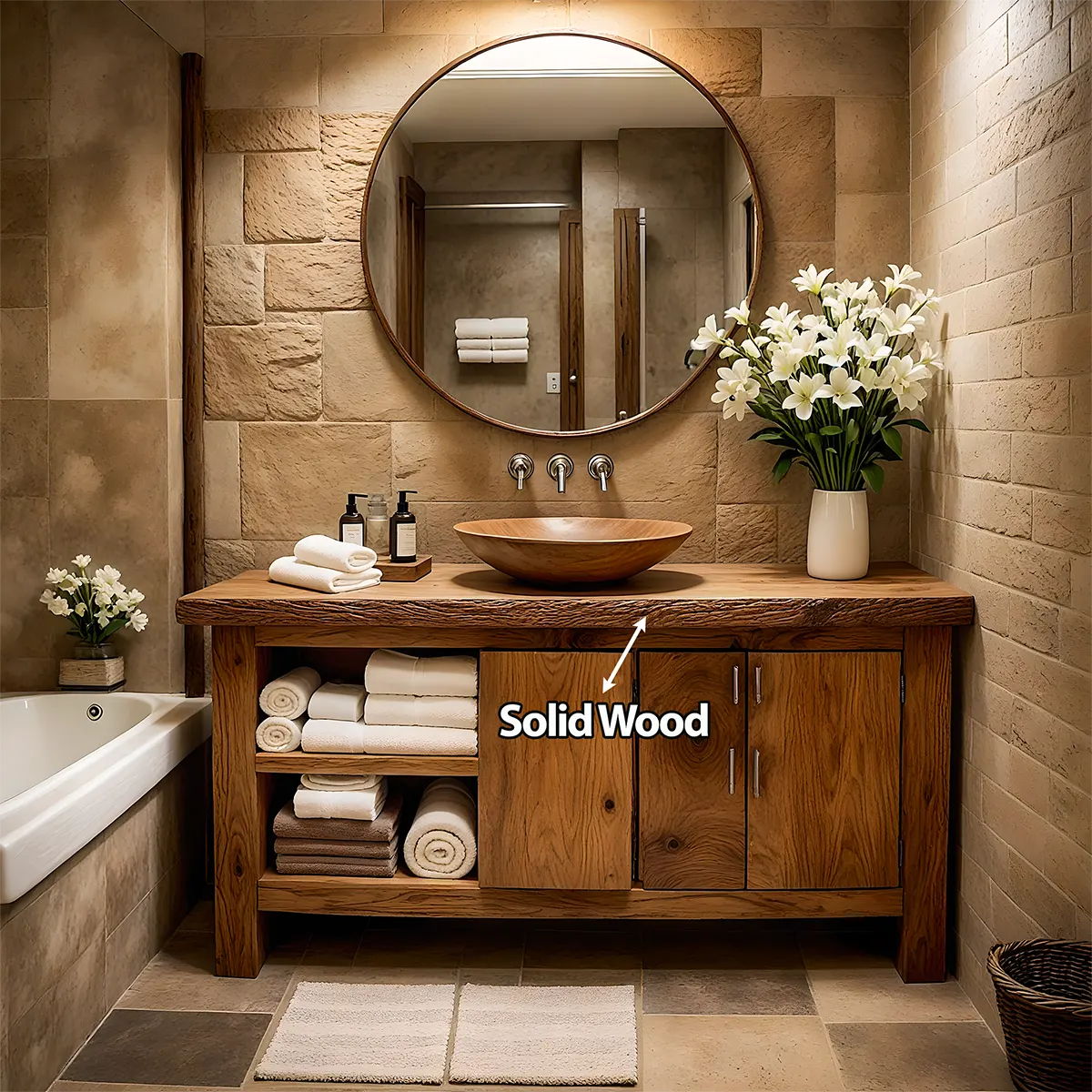 Rustic Solid Oak Bathroom Vanity – Handcrafted Wood Design - Rustira
