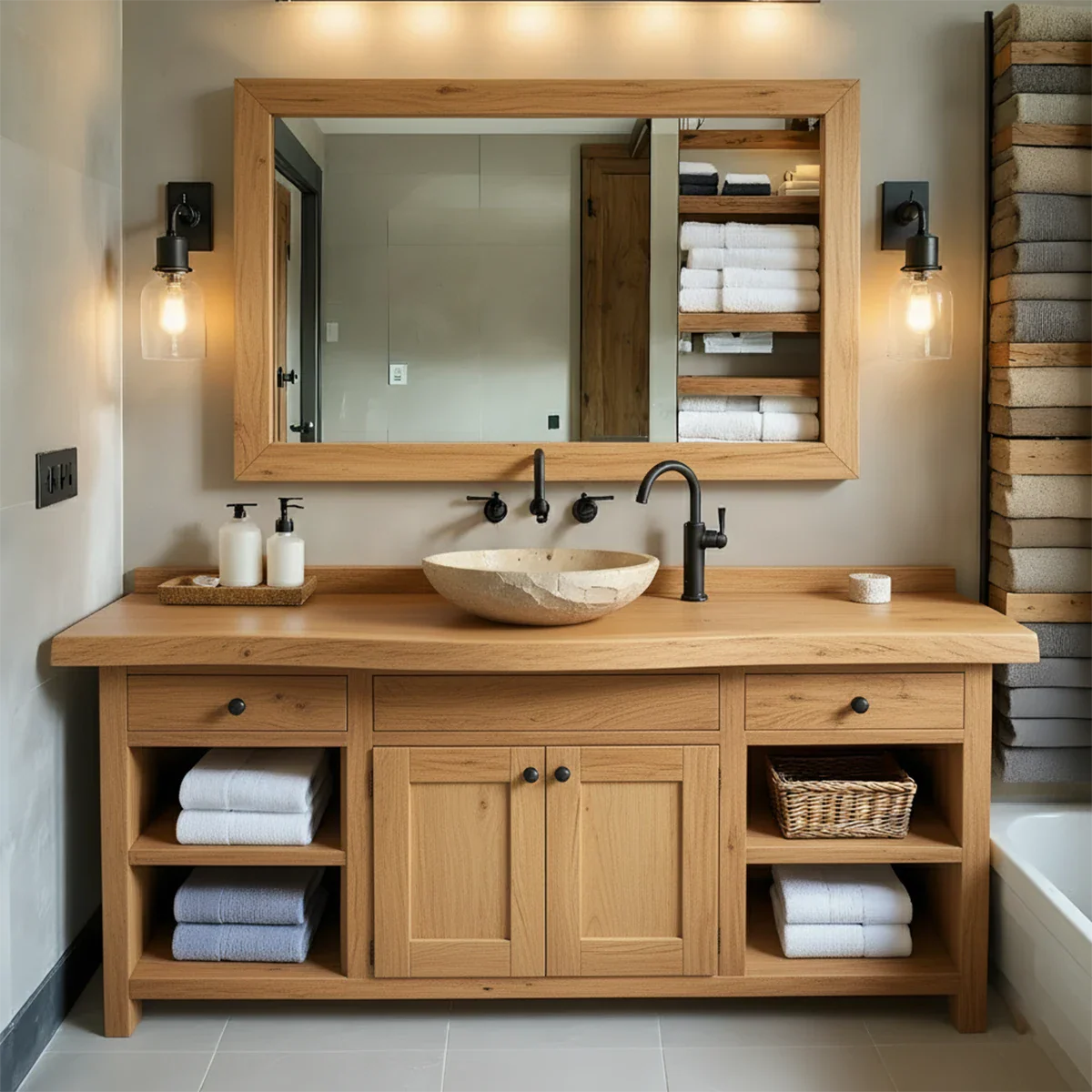 Rustic Solid Wood Bathroom Vanity – Handcrafted Farmhouse Wabi-Sabi Cabinet - Rustira