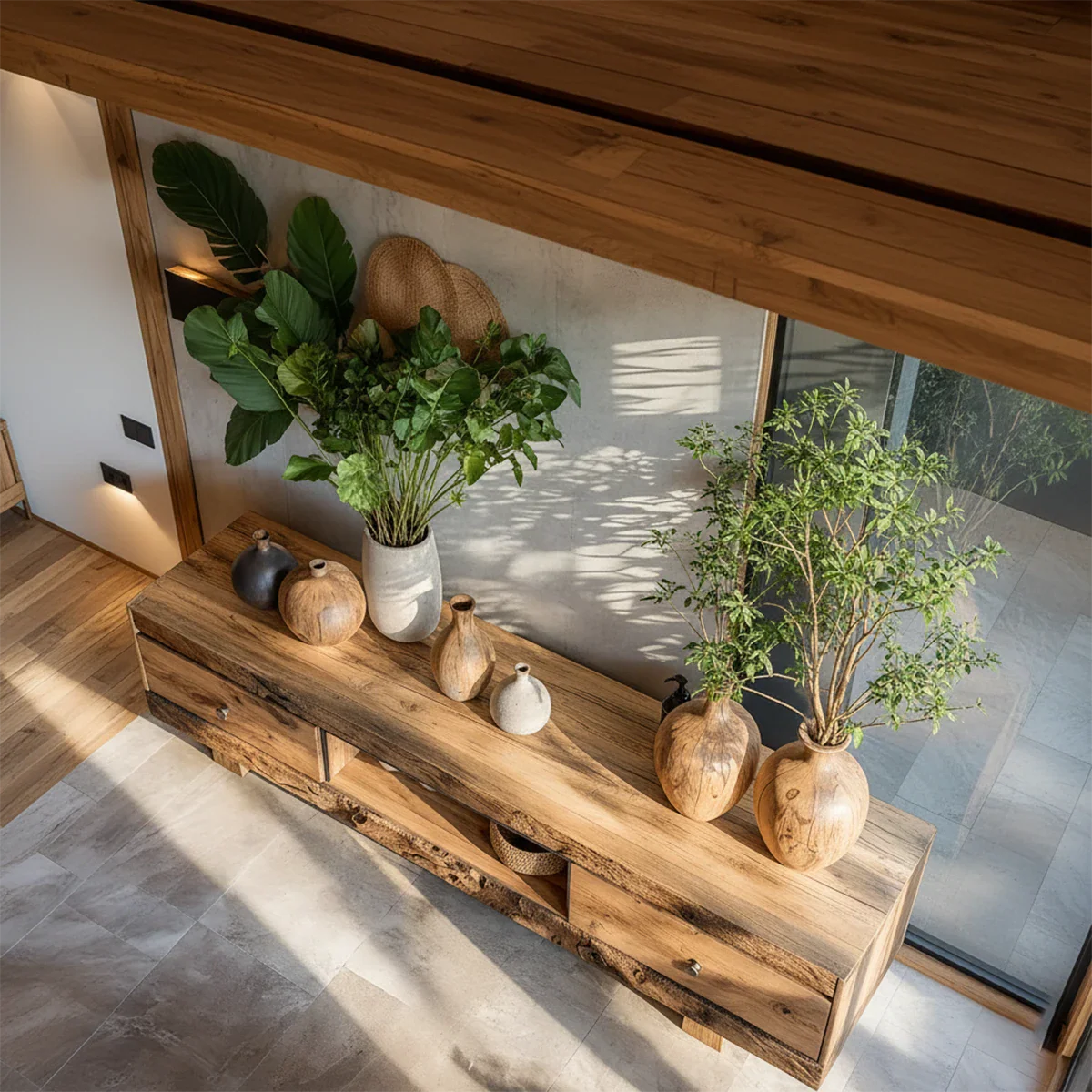 Rustic Solid Wood Wabi-Sabi TV Stand with Natural Grain & Drawers - Rustira