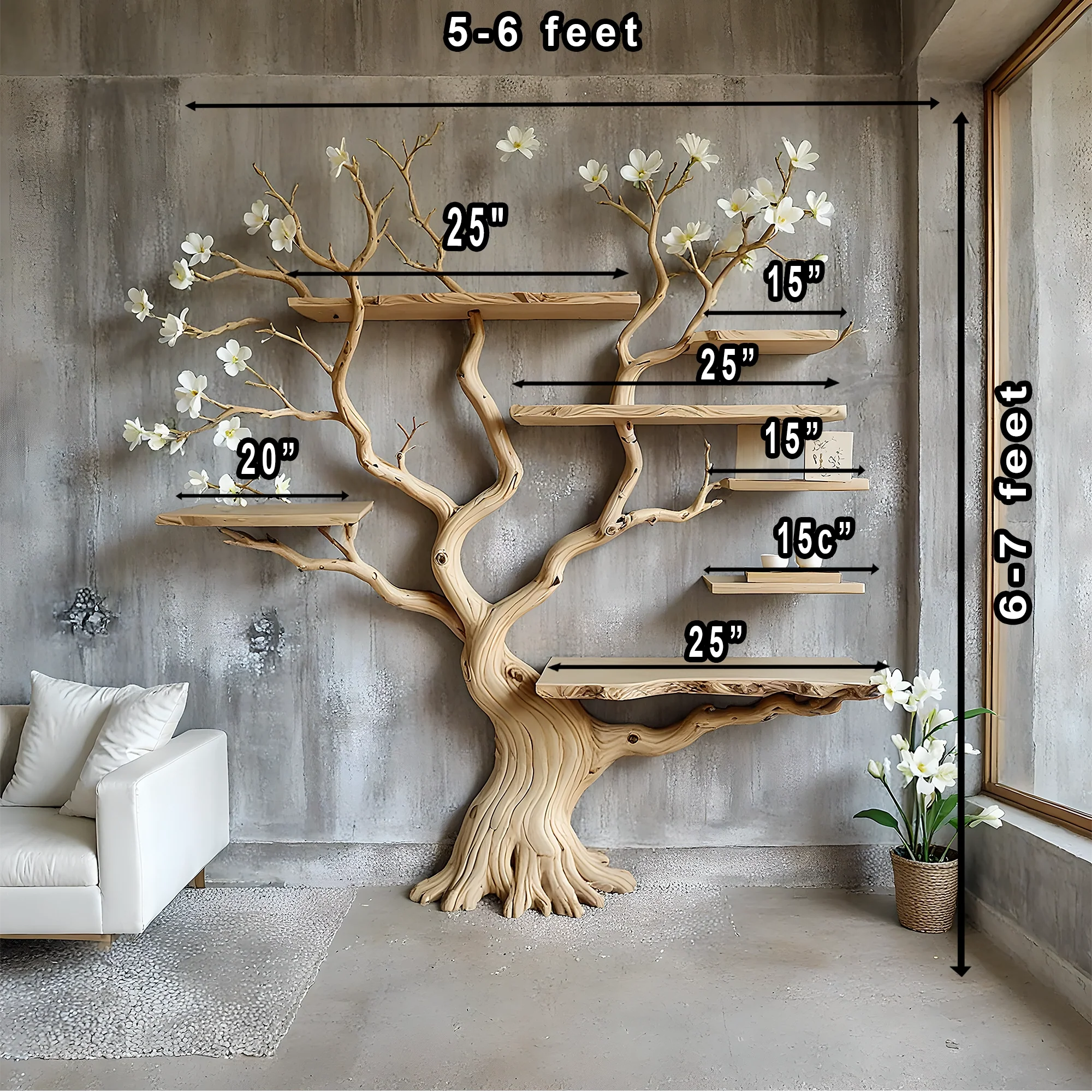 Rustic Tree Bookshelf – Handmade Wooden Shelf for Nature-Inspired Home Decor