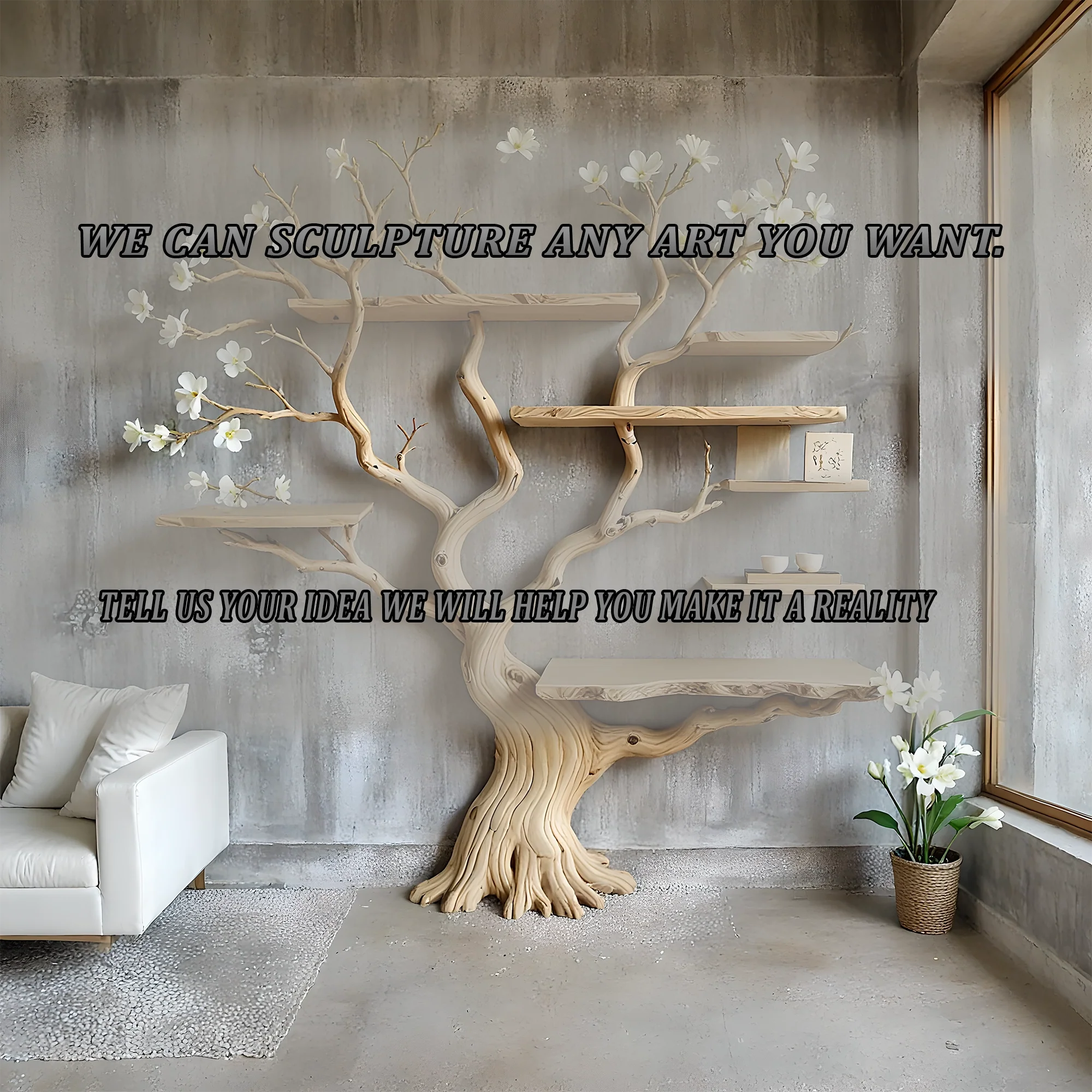 Rustic Tree Bookshelf – Handmade Wooden Shelf for Nature-Inspired Home Decor