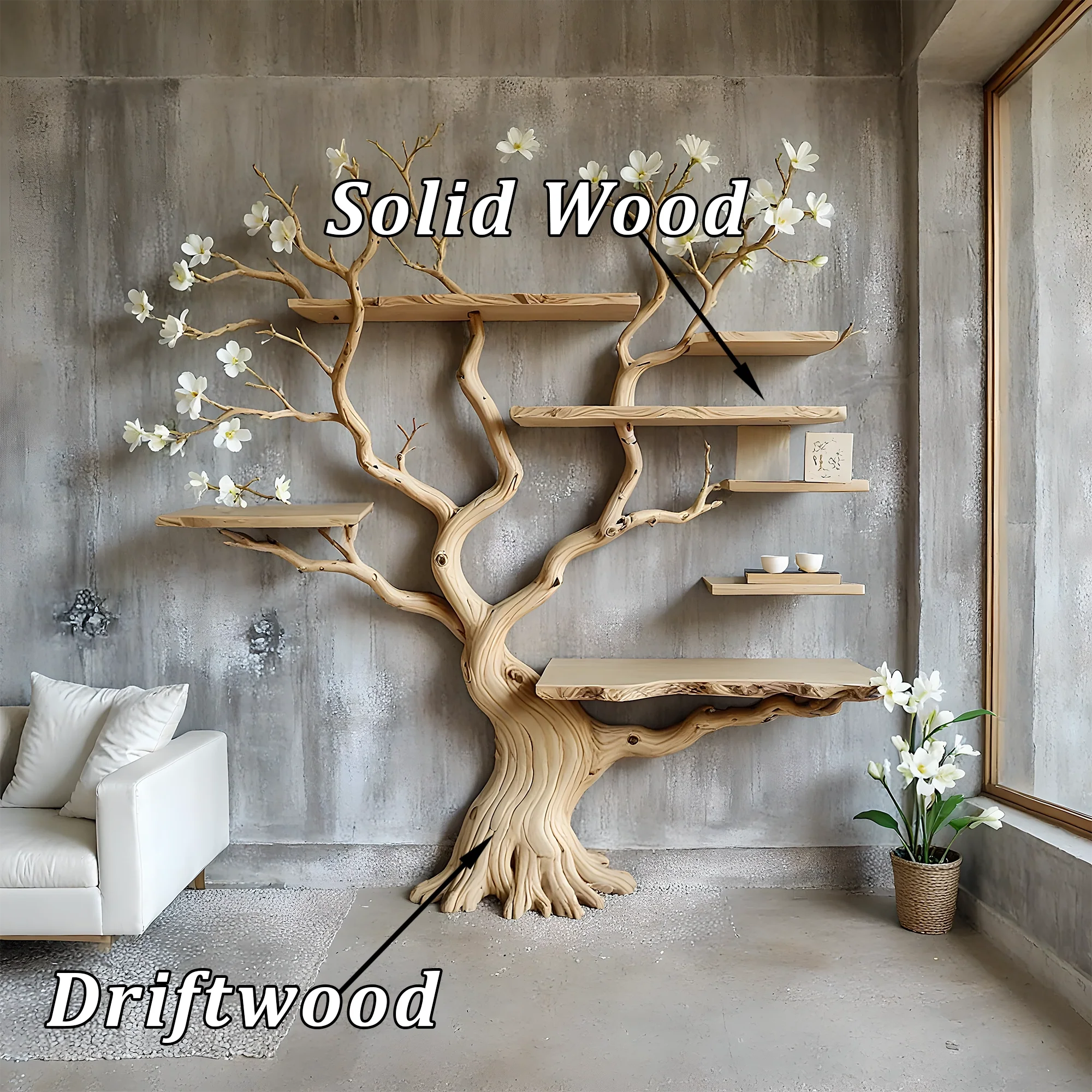 Rustic Tree Bookshelf – Handmade Wooden Shelf for Nature-Inspired Home Decor