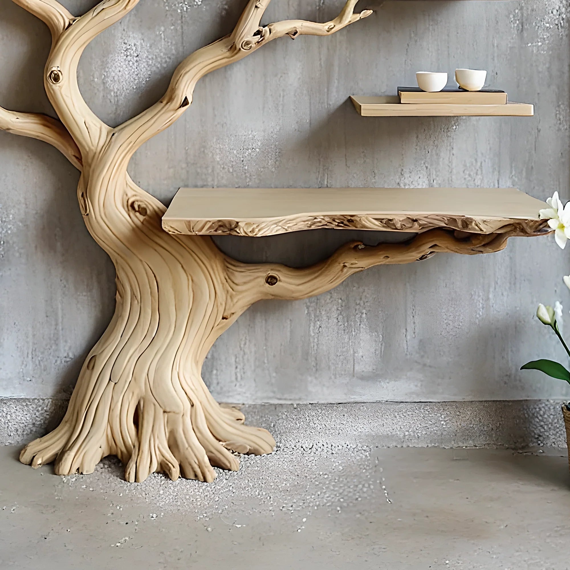 Rustic Tree Bookshelf – Handmade Wooden Shelf for Nature-Inspired Home Decor