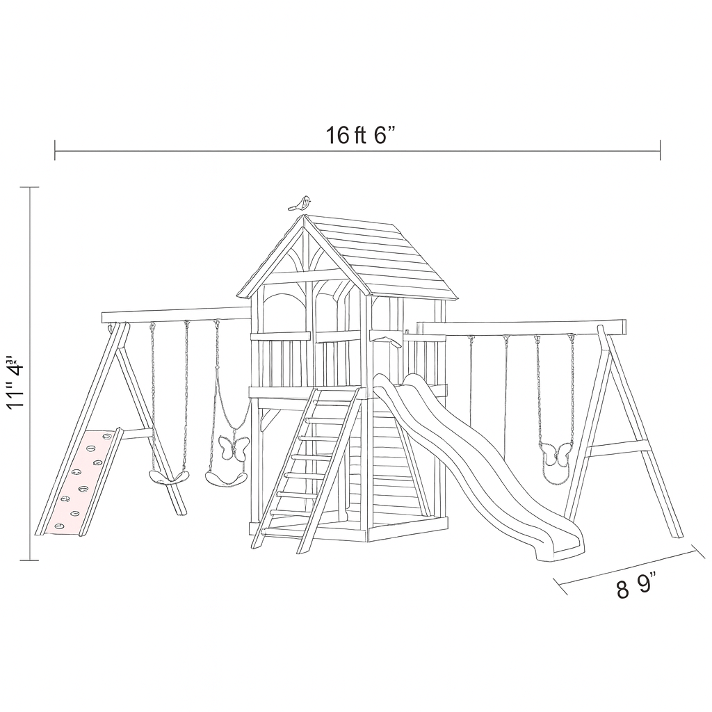 Safe Outdoor Playset for Kids – Wooden Playhouse, Climbing Ladder, Swings & Slides