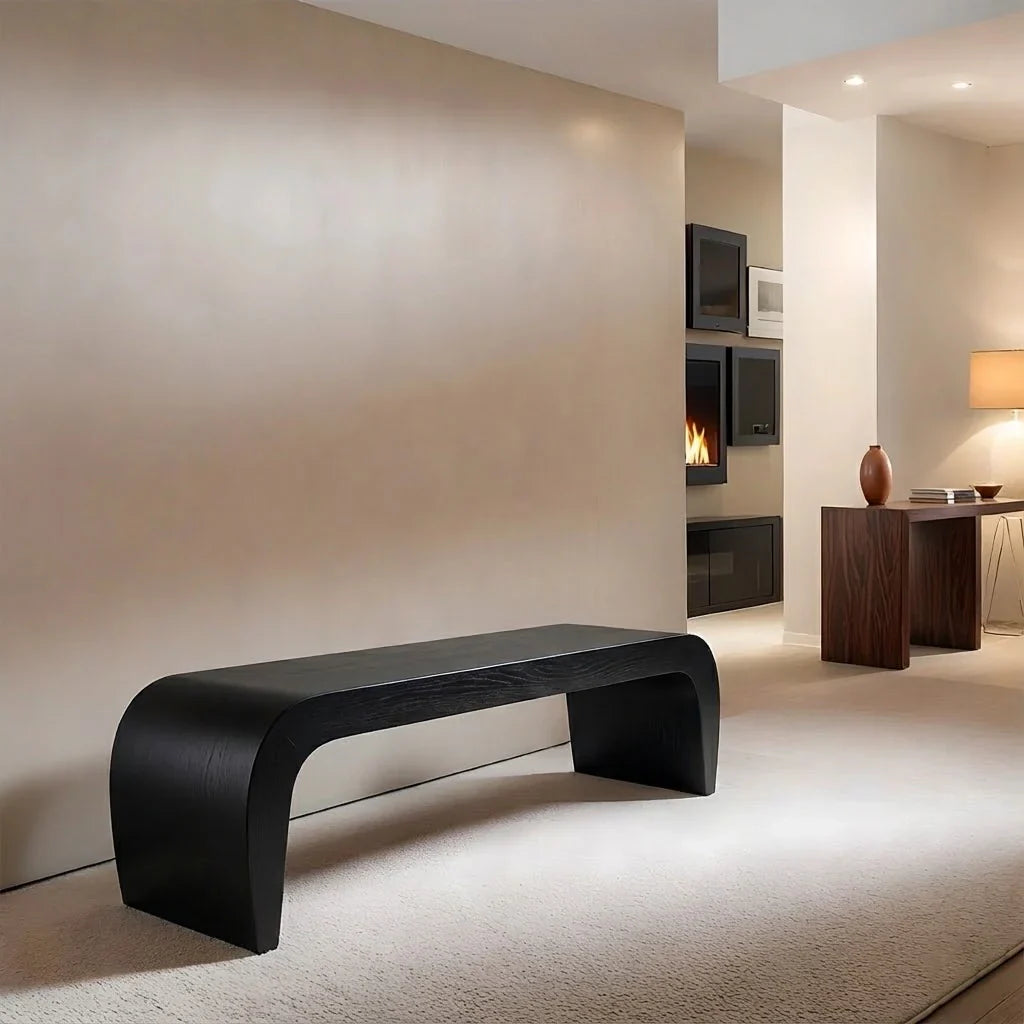 Sculpted Curved Bench in Natural Solid Wood – Modern Arc Edition - Rustirawood