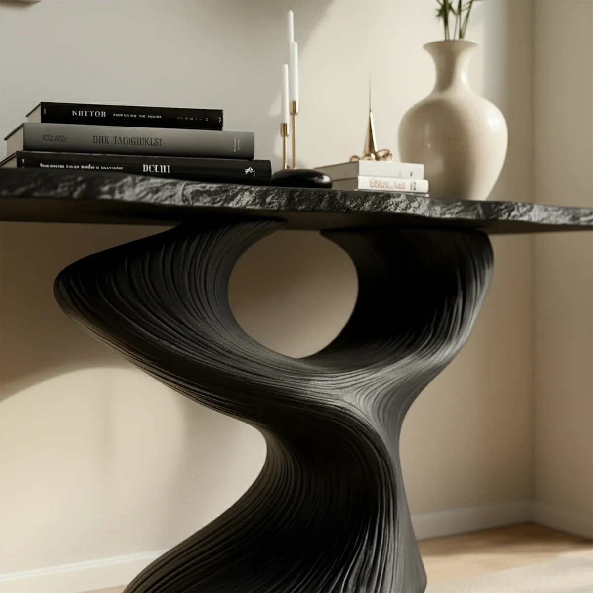 Sculptural Solid Wood Console — Modern Art Entry Table - Rustira