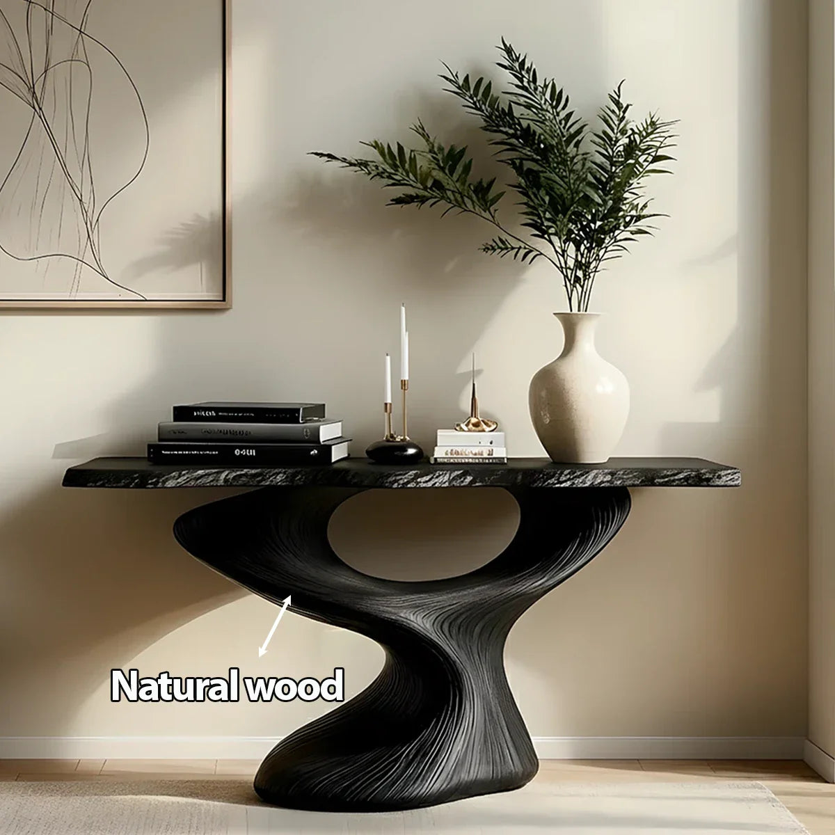 Sculptural Solid Wood Console — Modern Art Entry Table - Rustira