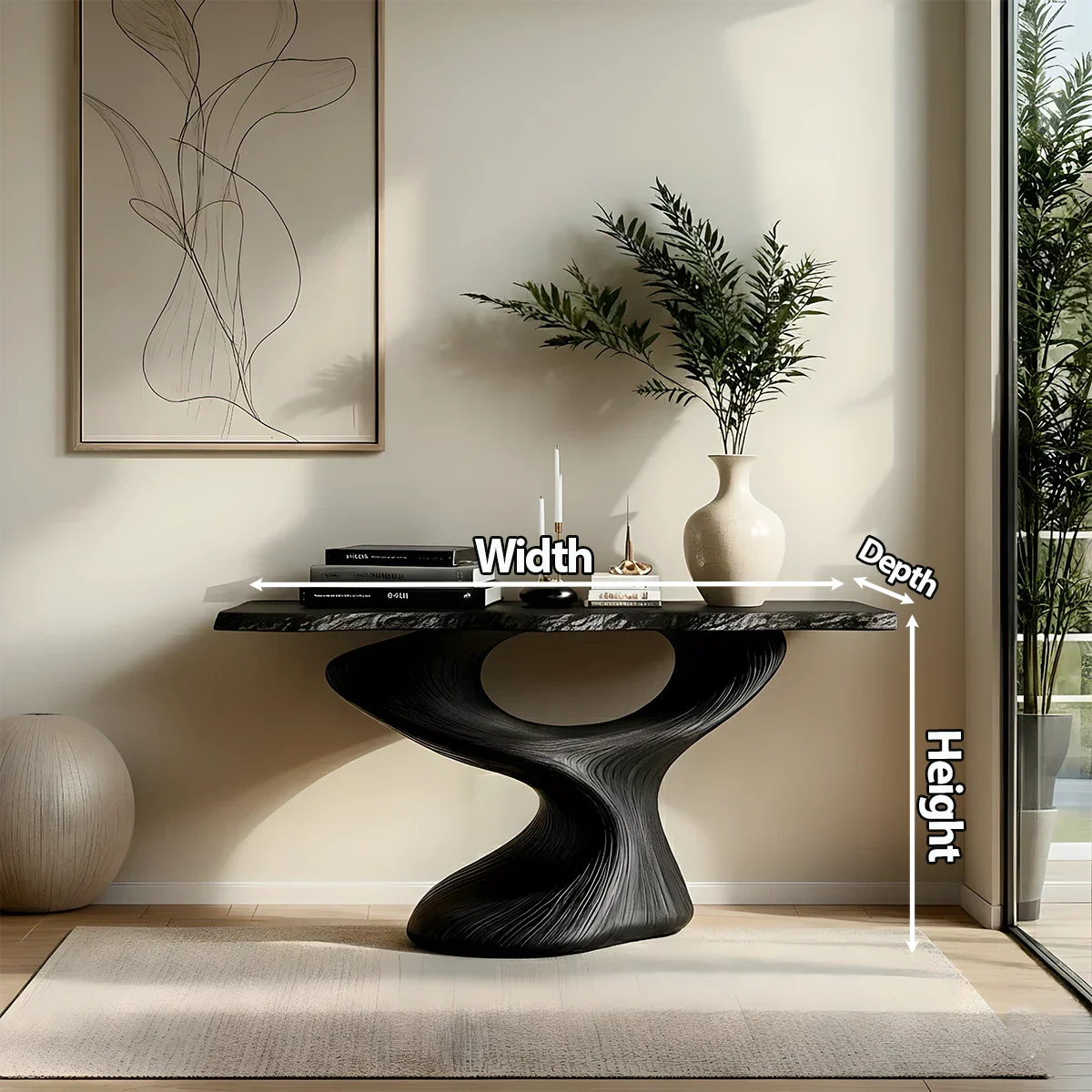 Sculptural Solid Wood Console — Modern Art Entry Table - Rustira