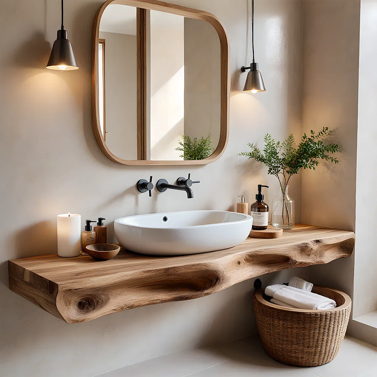 Serenity Floating Vanity – Natural Solid Wood Minimalist Console - Rustira