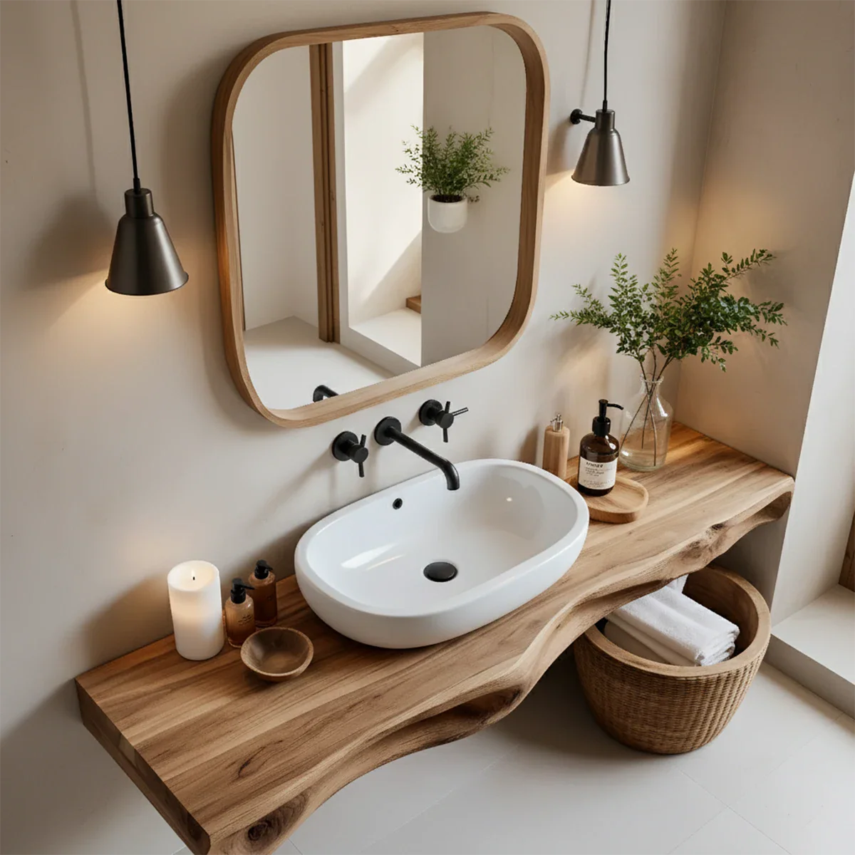 Serenity Floating Vanity – Natural Solid Wood Minimalist Console - Rustira